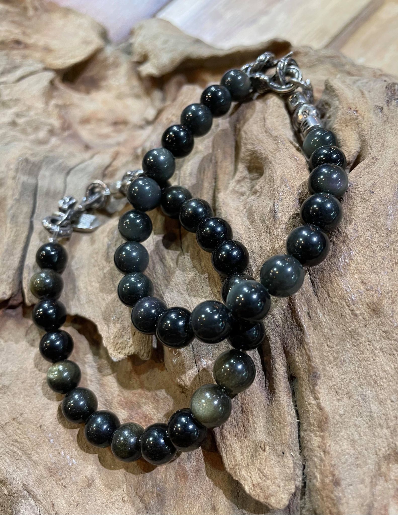 Black Venom Jewelry- 8mm Black Gold/Rain Obsidian Beads 黑曜石(金曜、彩曜)串珠手鍊。