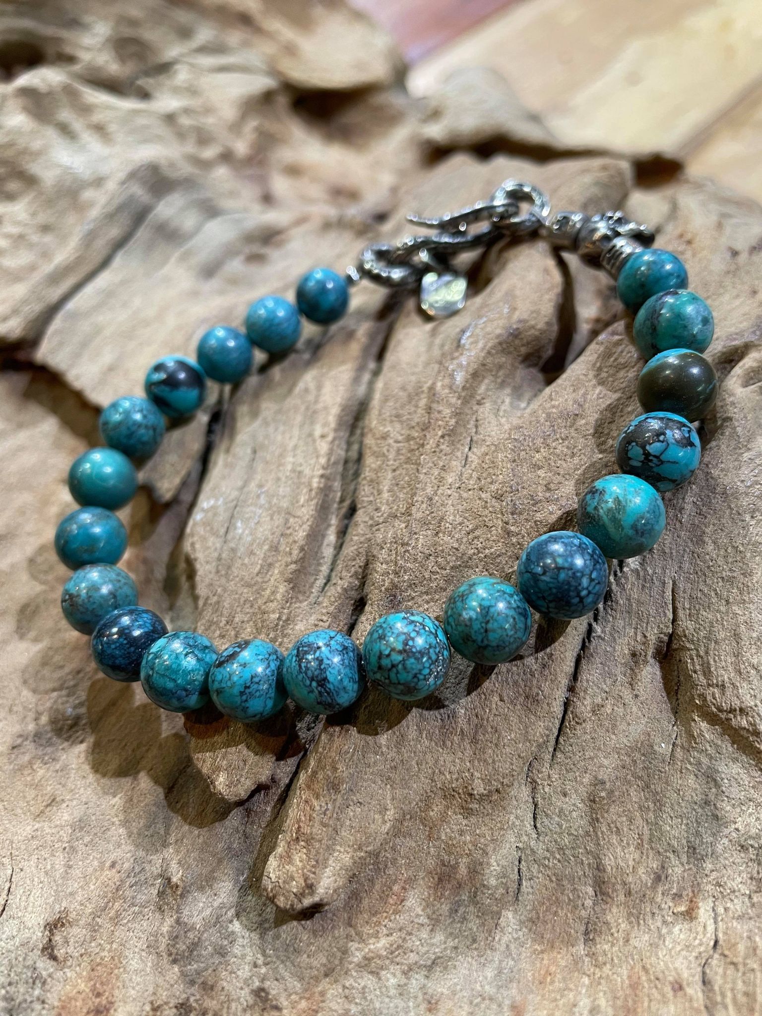 *Black Venom Jewelry- 8mm Turquoise Beads 天然松石圓珠手鍊。