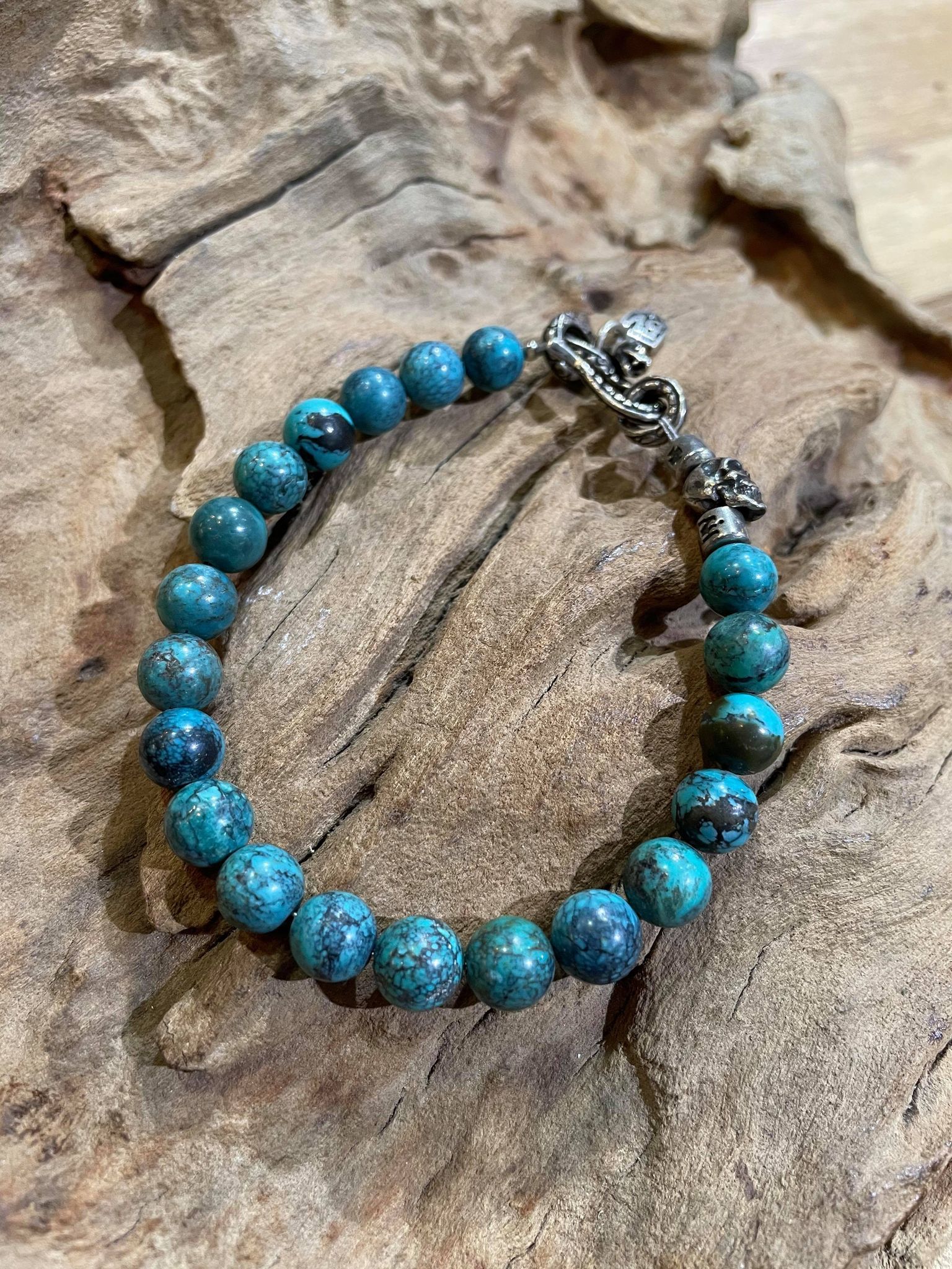 *Black Venom Jewelry- 8mm Turquoise Beads 天然松石圓珠手鍊。