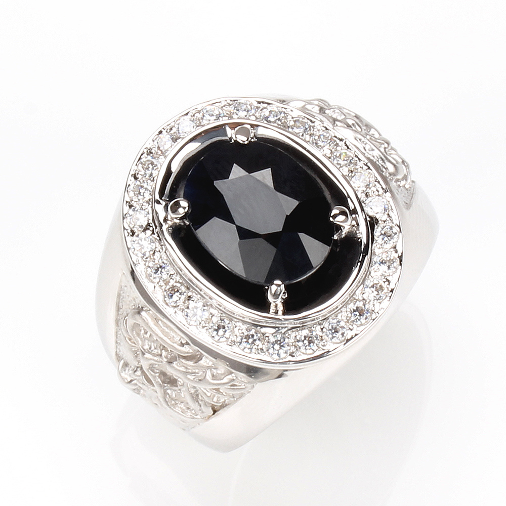 【雅紅珠寶】飛龍在天天然3克拉黑藍寶石戒指-活圍設計-R0185