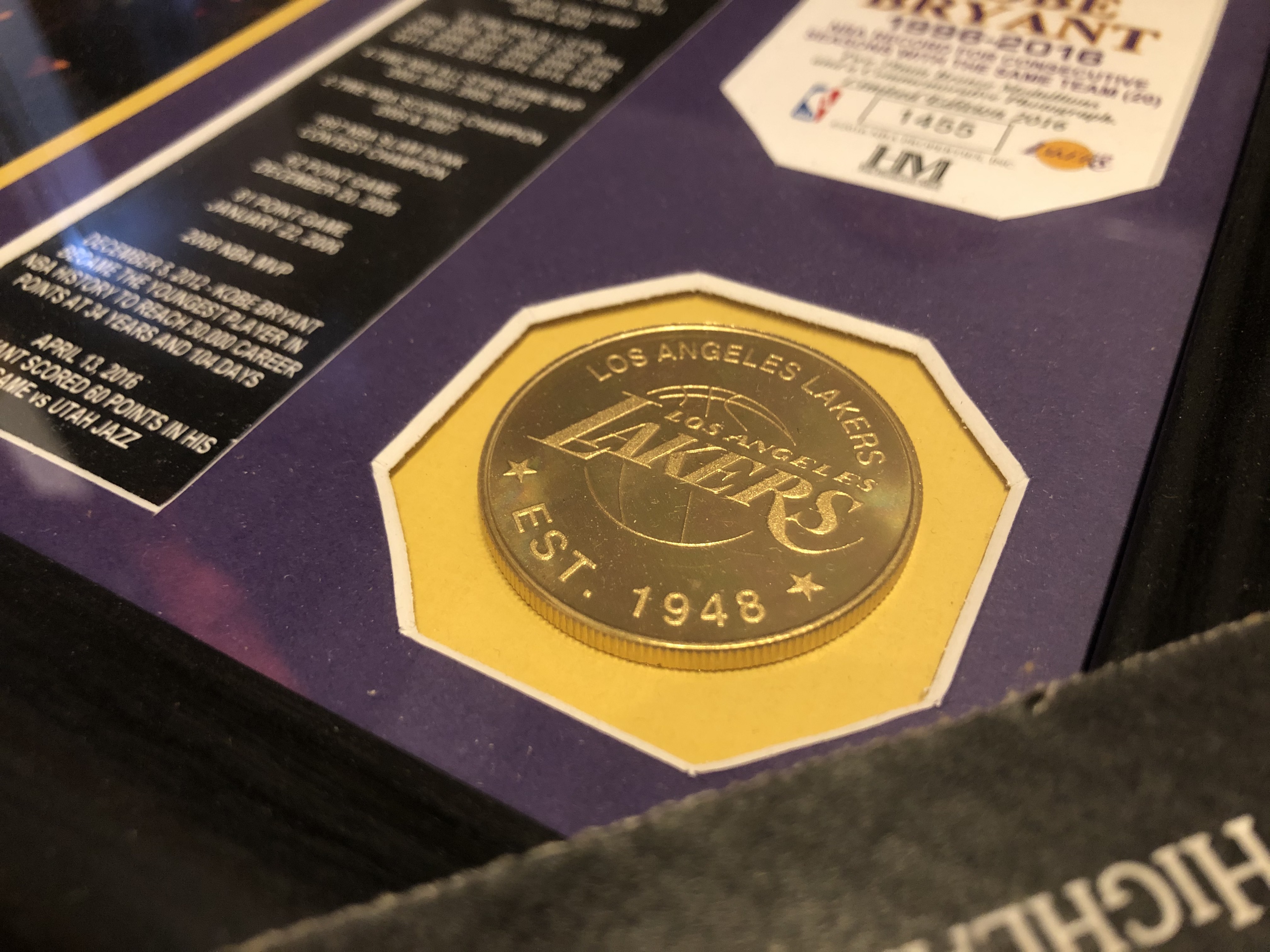 NBA匾額 Kobe Bryant 洛杉磯湖人 最後一戰匾額 橫式 生涯成就 Final Game The Highland Mint 官方授權