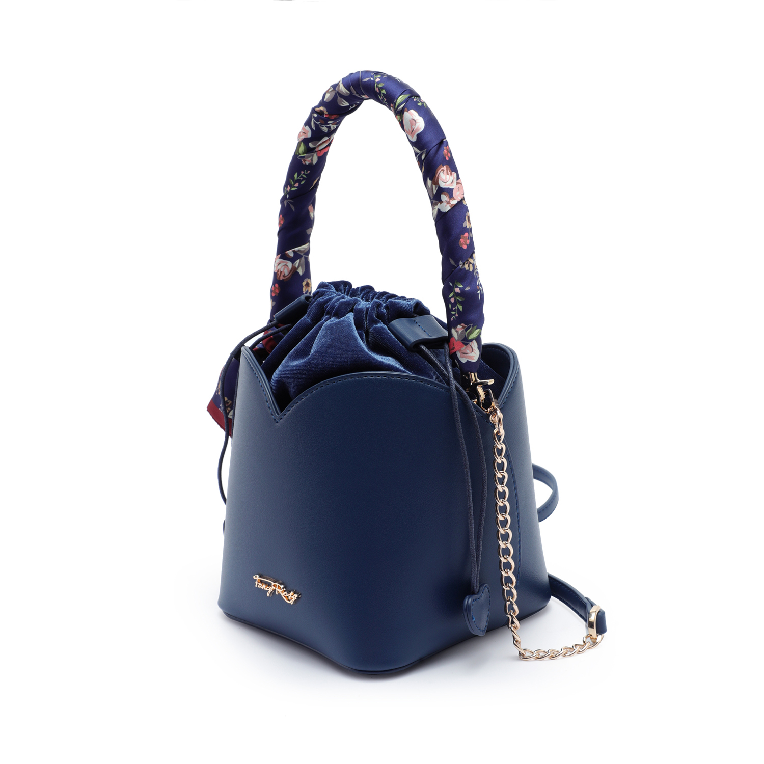 Polka Dot Print Silk Scarf Bucket Bag