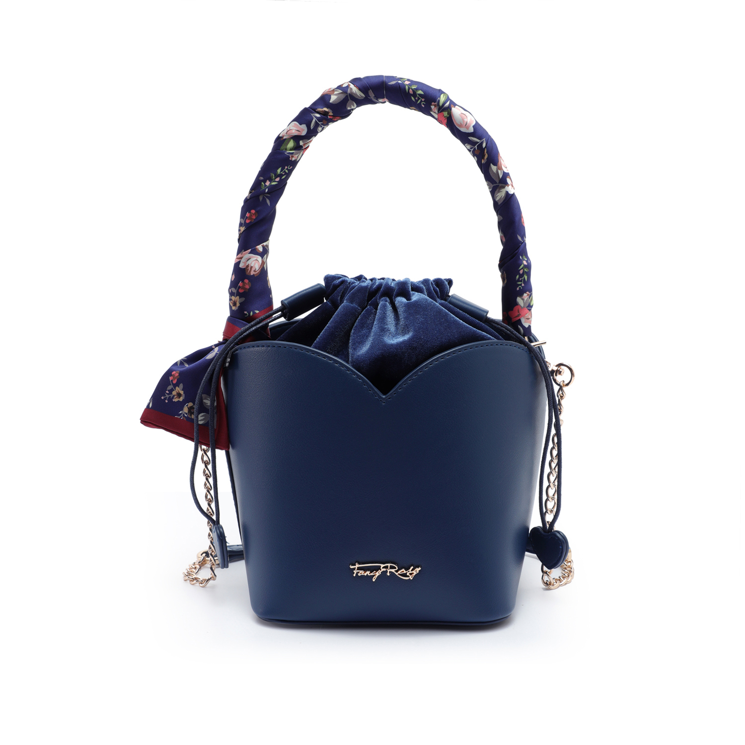 Rosy Romance Floral Print Silk Scarf Bucket Bag