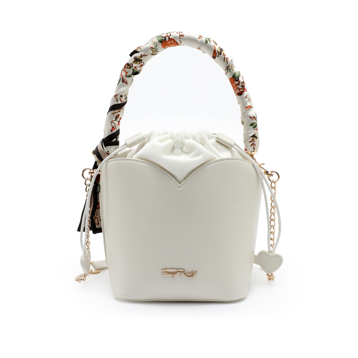 Rosy Romance Floral Print Silk Scarf Bucket Bag