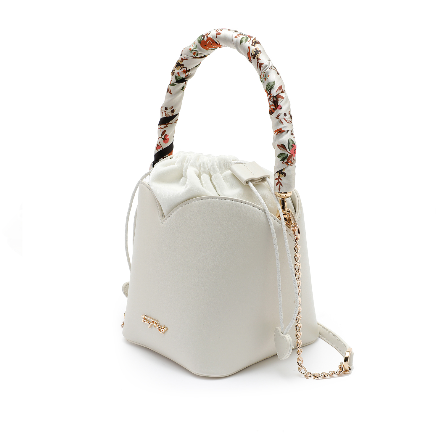 Polka Dot Print Silk Scarf Bucket Bag