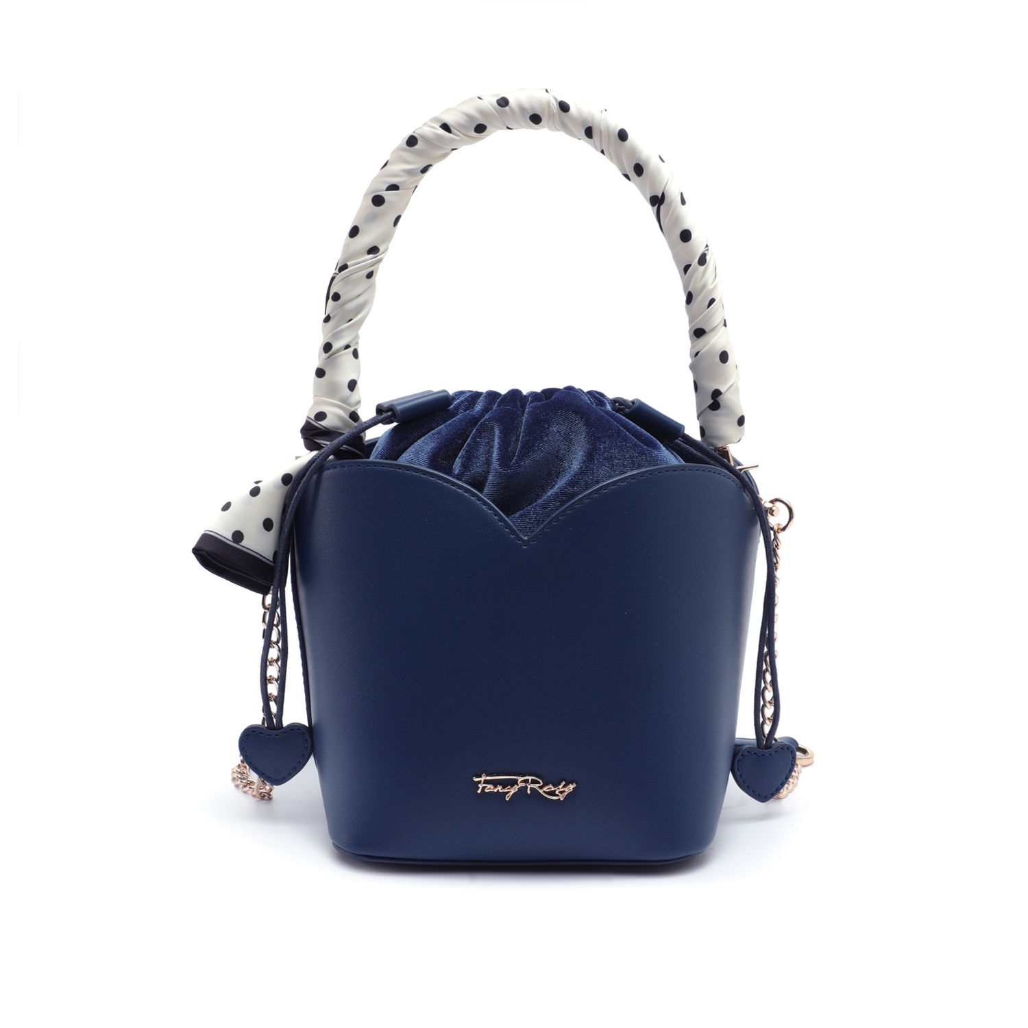 Polka Dot Print Silk Scarf Bucket Bag