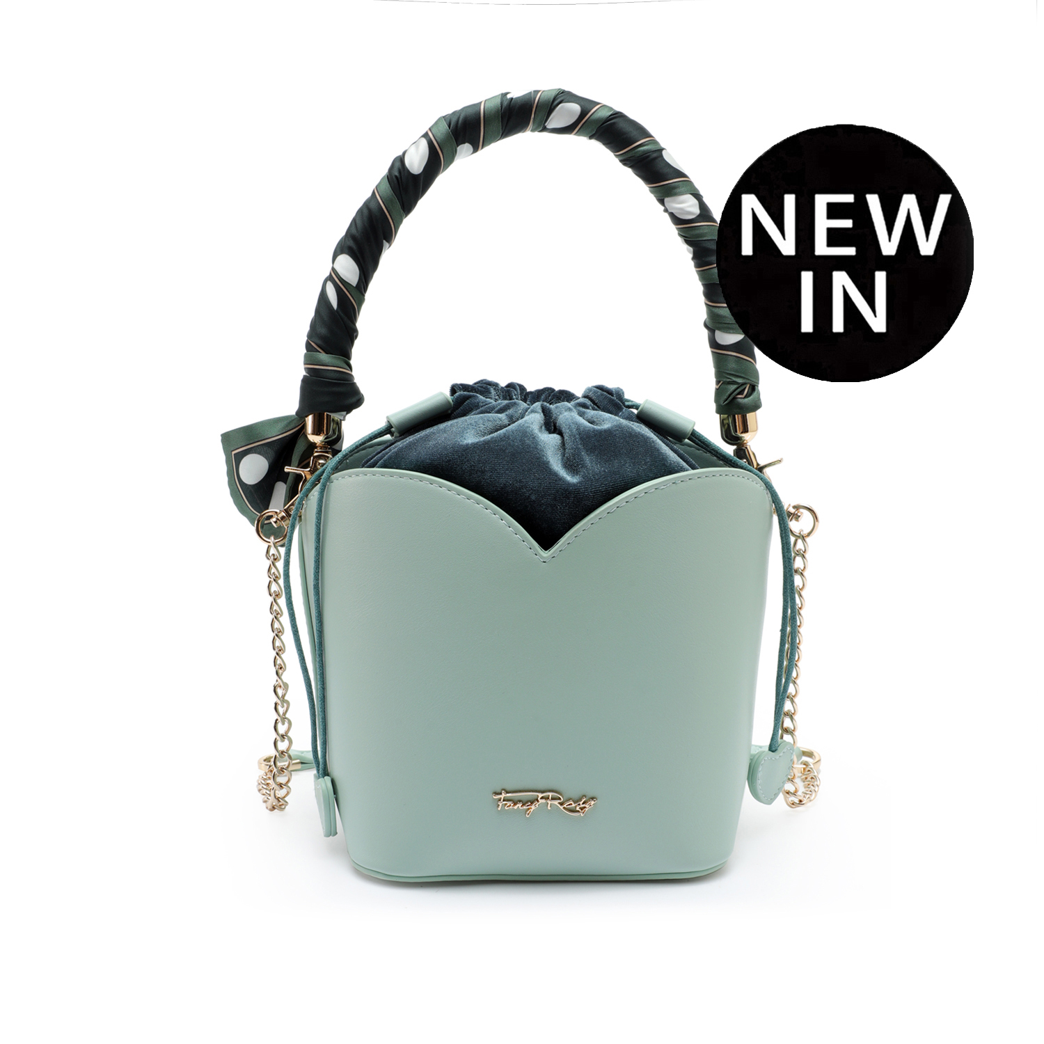 Polka Dot Print Silk Scarf Bucket Bag