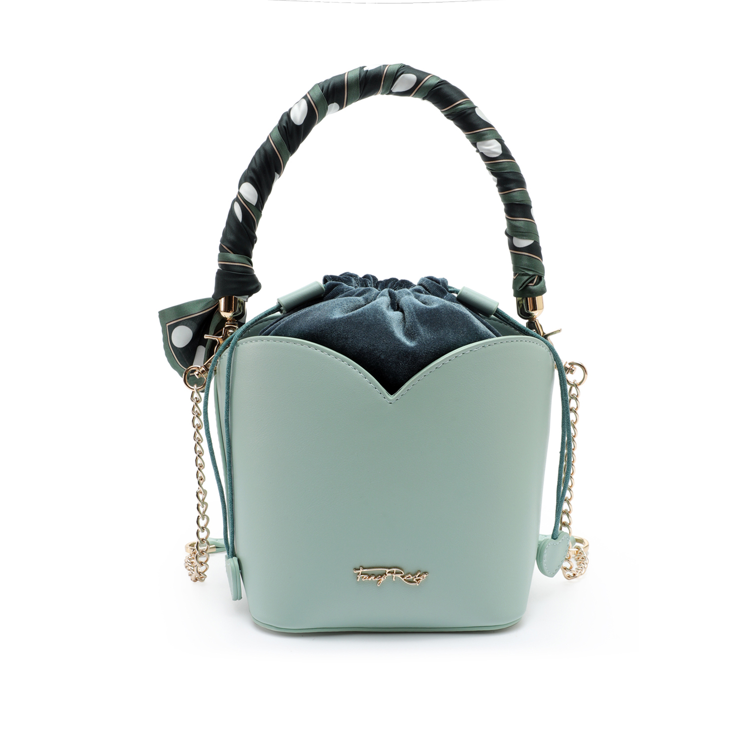Polka Dot Print Silk Scarf Bucket Bag