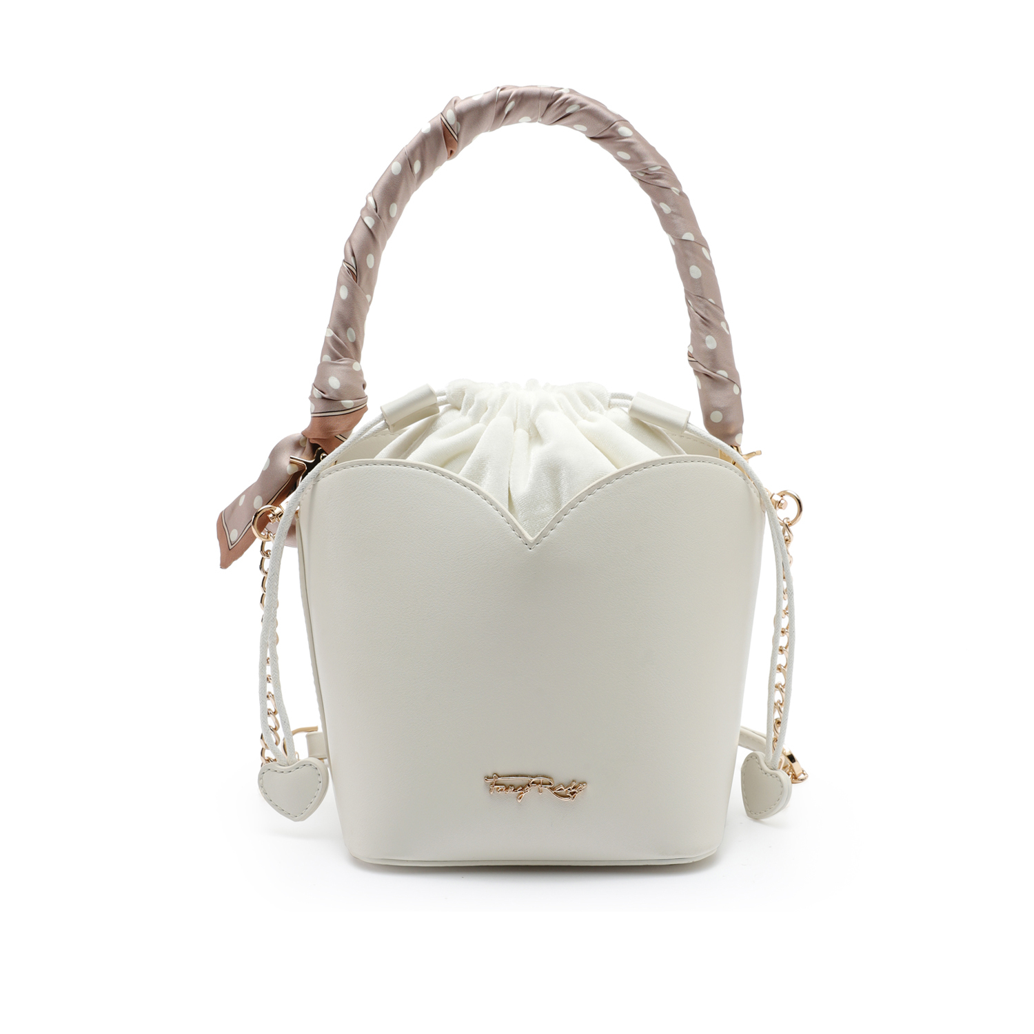 Polka Dot Print Silk Scarf Bucket Bag