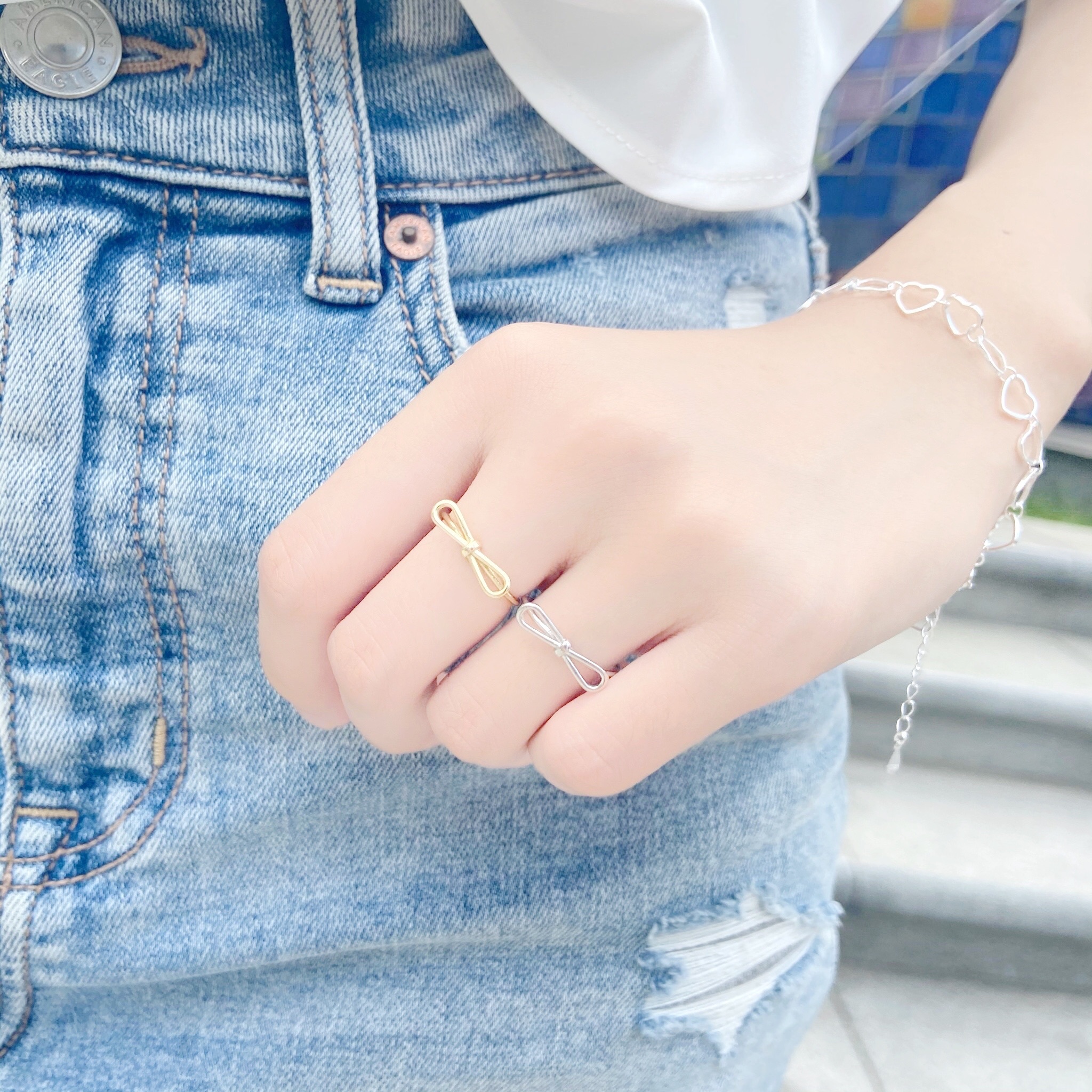 | 925純銀・ 白金 | 線條蝴蝶結戒指  (金/銀)| RI0269 |