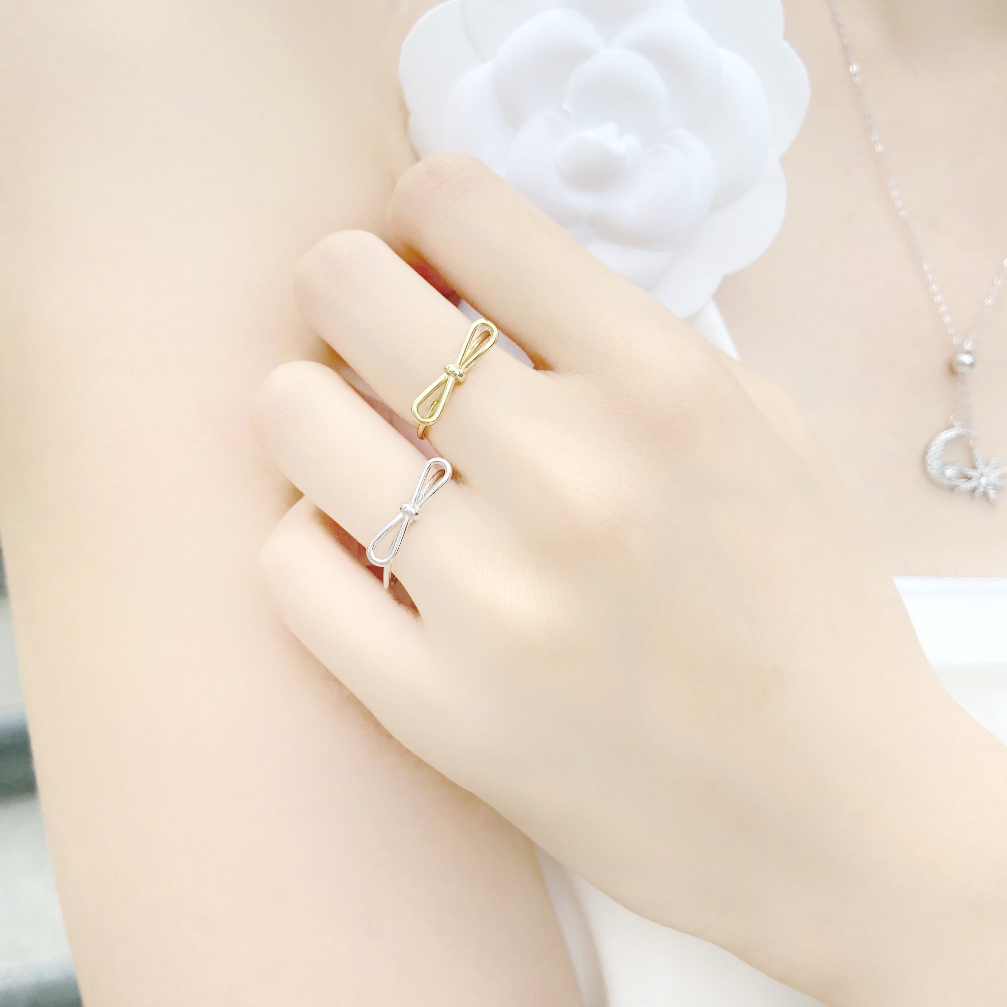 | 925純銀・ 白金 | 線條蝴蝶結戒指  (金/銀)| RI0269 |