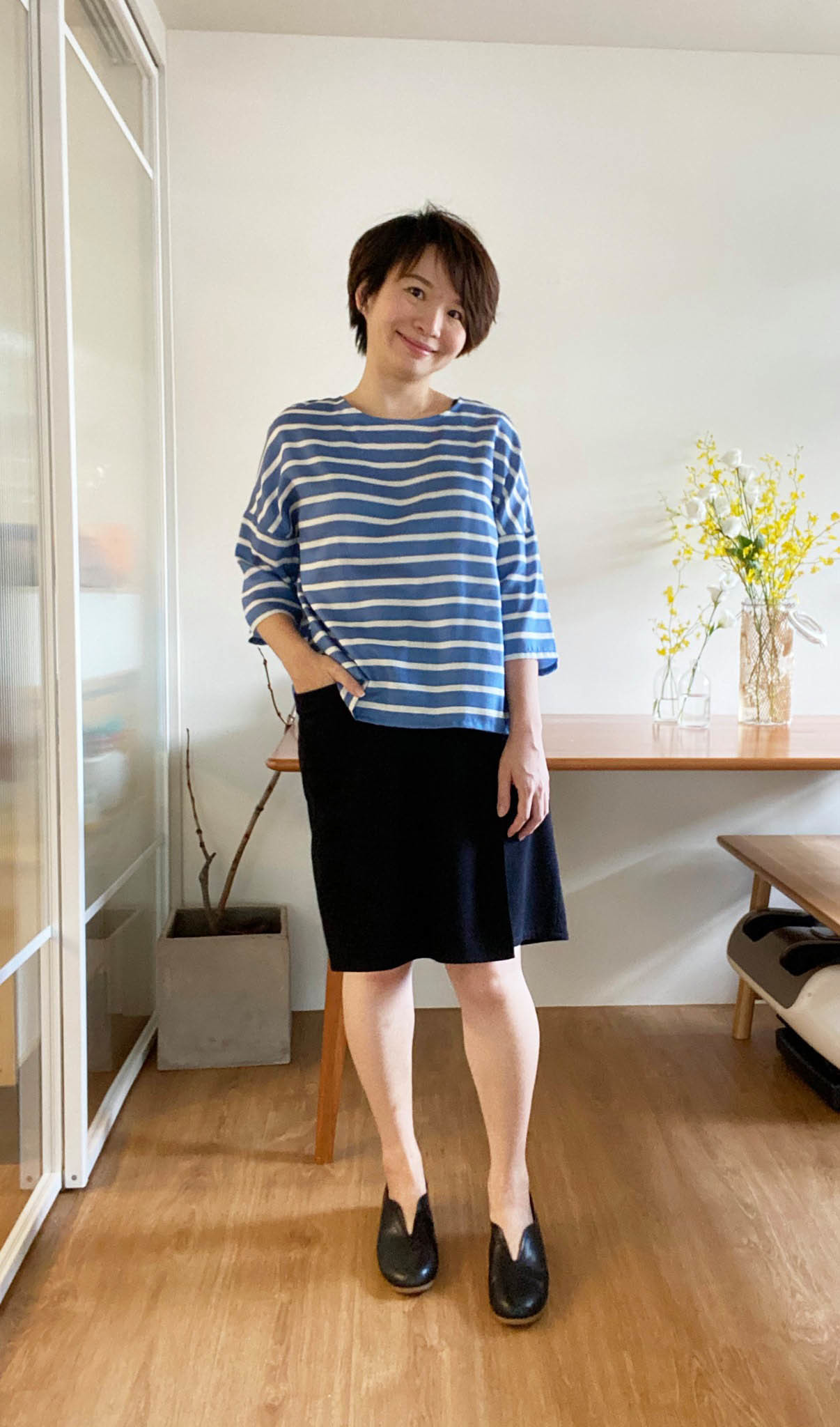 日常理想條紋七分袖上衣