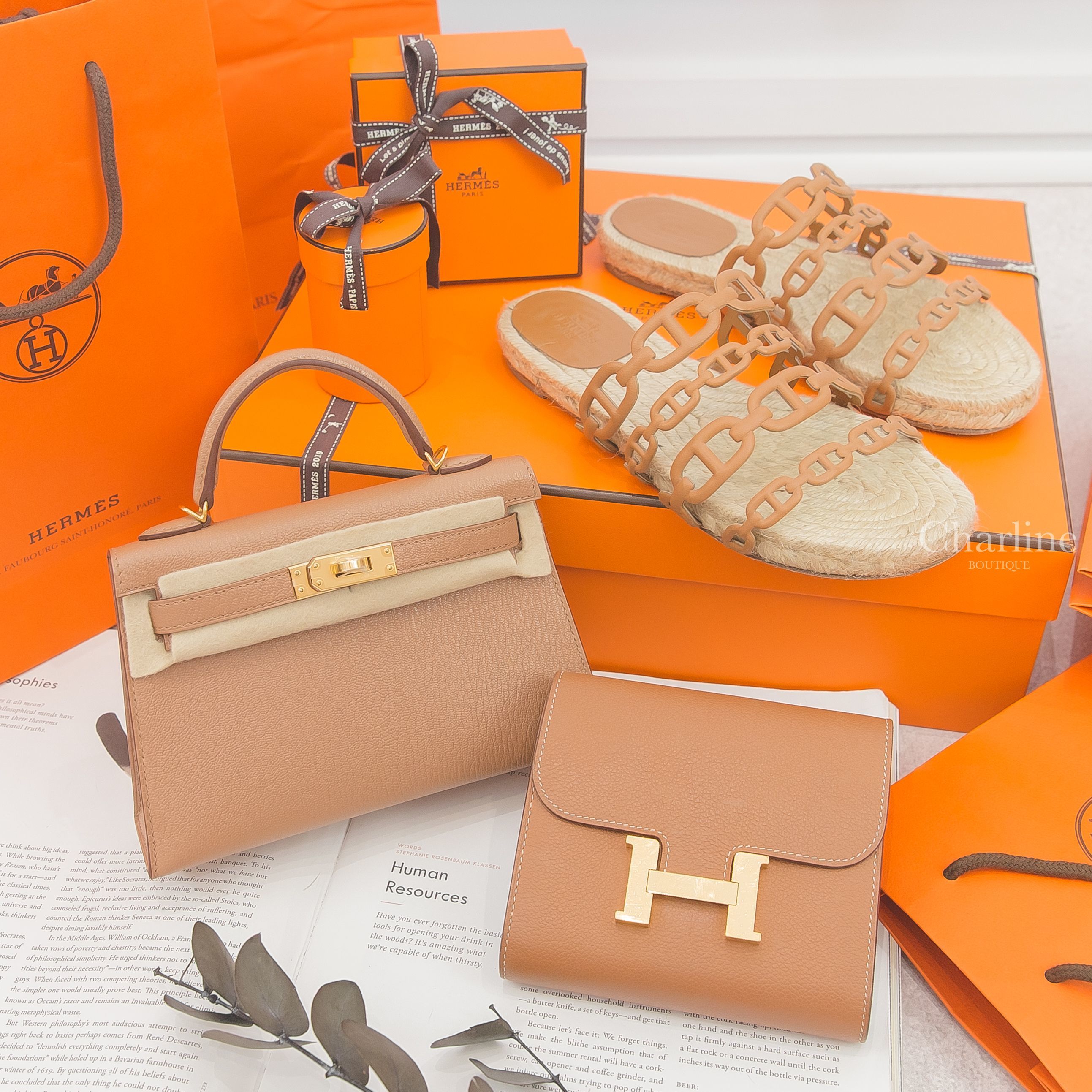 Hermès Mini Kelly 2J Quebracho Chevre Mysore 雀木色金釦迷你凱莉包,Hermes Constance Compact 37 Gold 焦糖色金釦短夾-Charline Boutique 精品代購