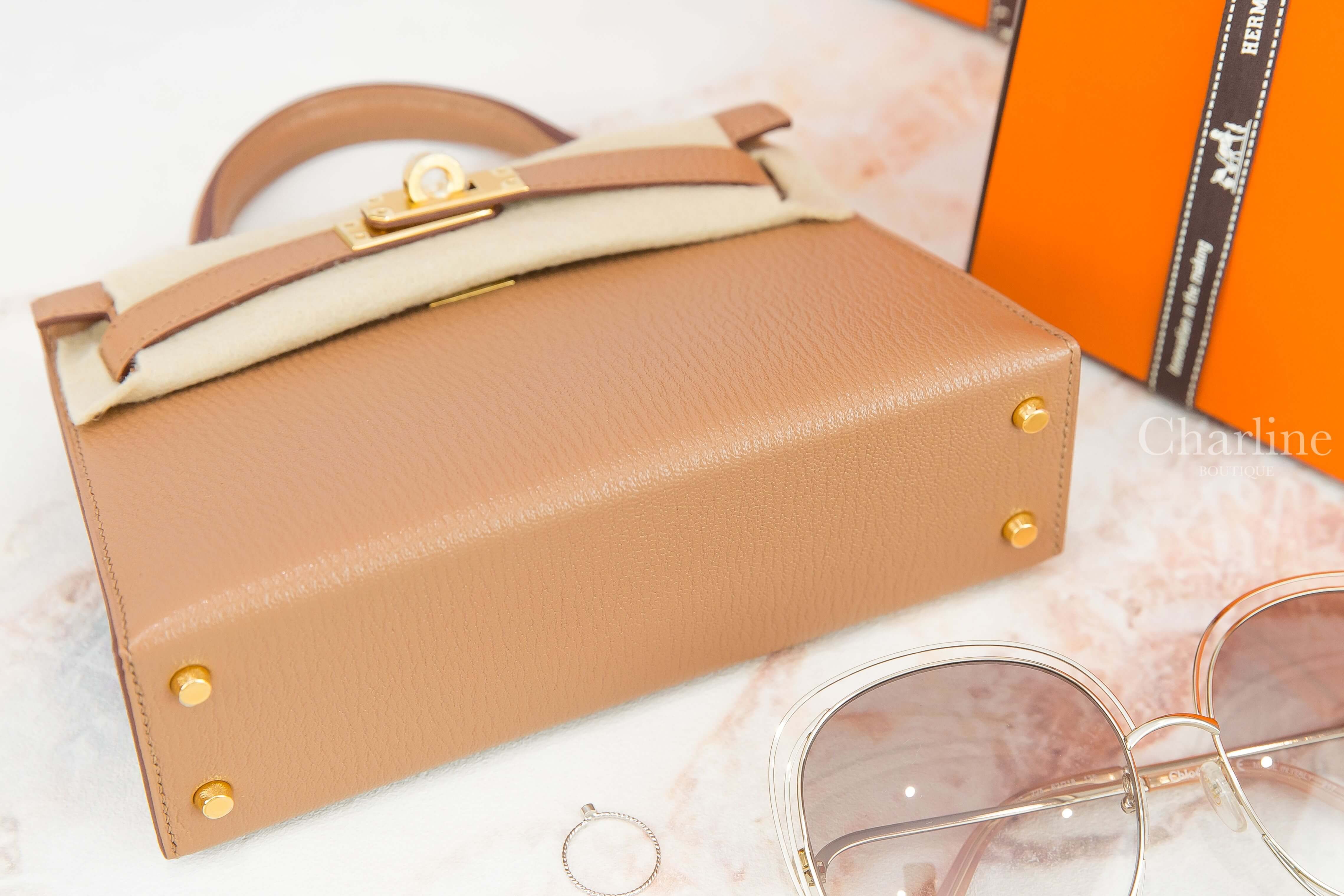 Hermès Mini Kelly II 2J Quebracho Chevre Mysore Z刻雀木色金釦迷你凱莉包-Charline Boutique 精品代購