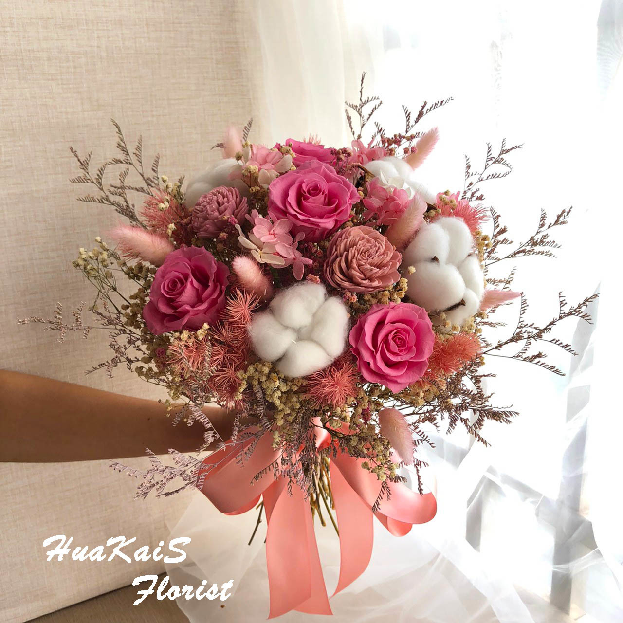 新娘捧花|永生花捧花| 粉色幸福|經典圓形捧花