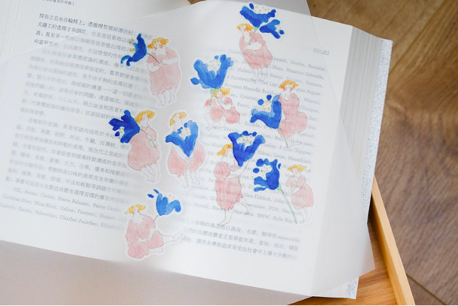 dodolulu 藍色的花 手繪插畫和紙貼紙