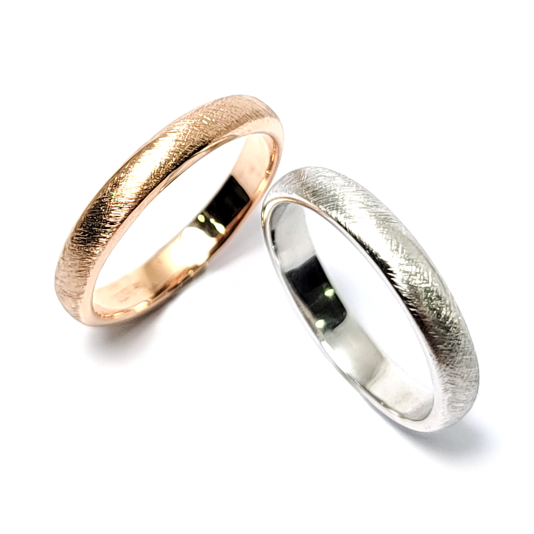 18K白金/玫瑰金髮絲紋理結婚戒指