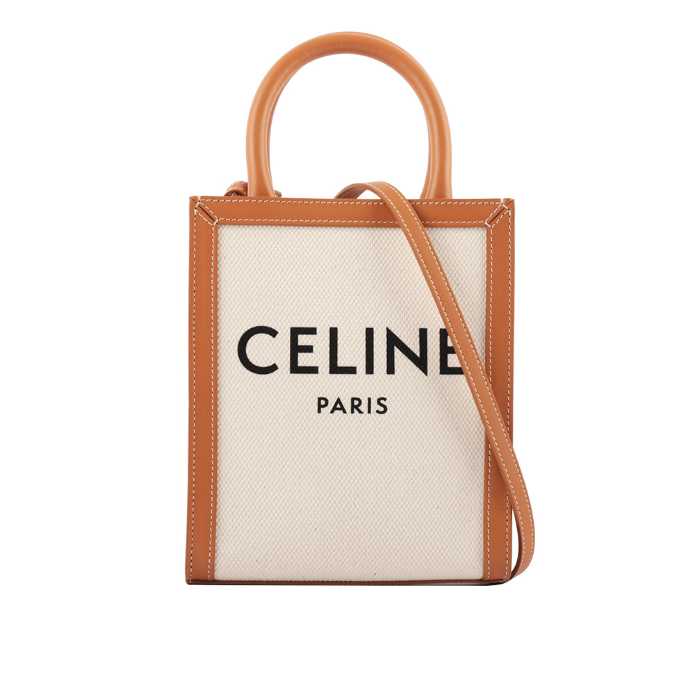 【CELINE】Logo 印花帆布及小牛皮直式迷你CABAS