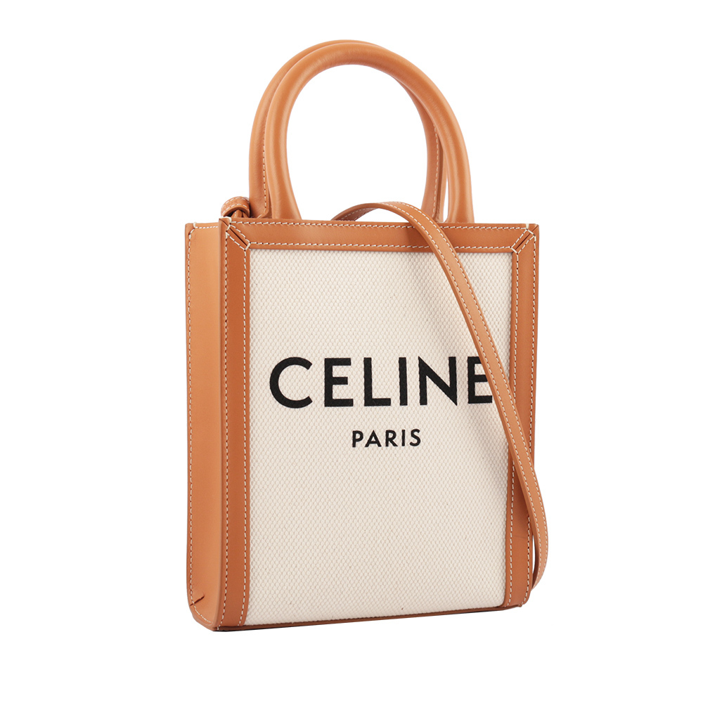 【CELINE】Logo 印花帆布及小牛皮直式迷你CABAS
