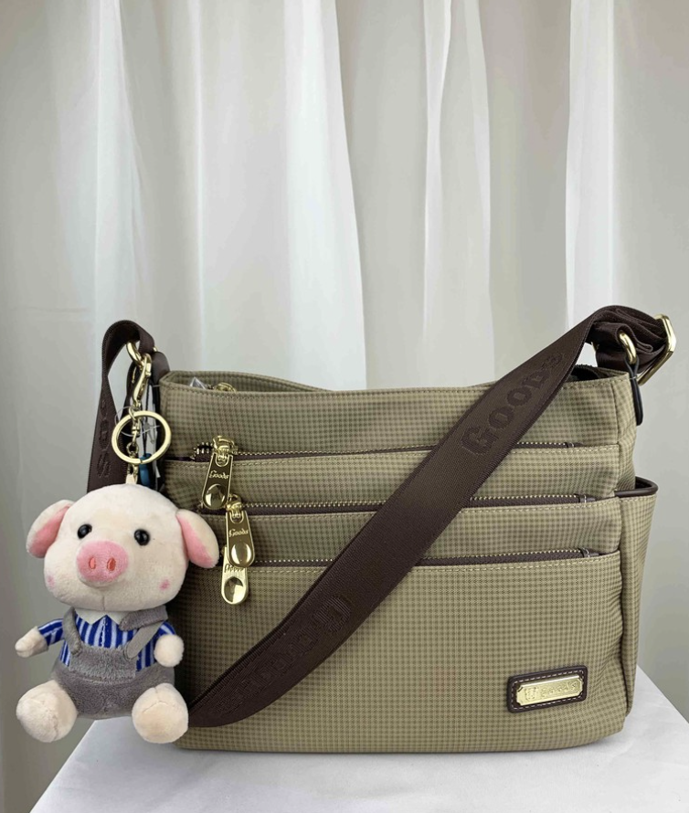 GOODS 卡其格紋尼龍側背包  #2502