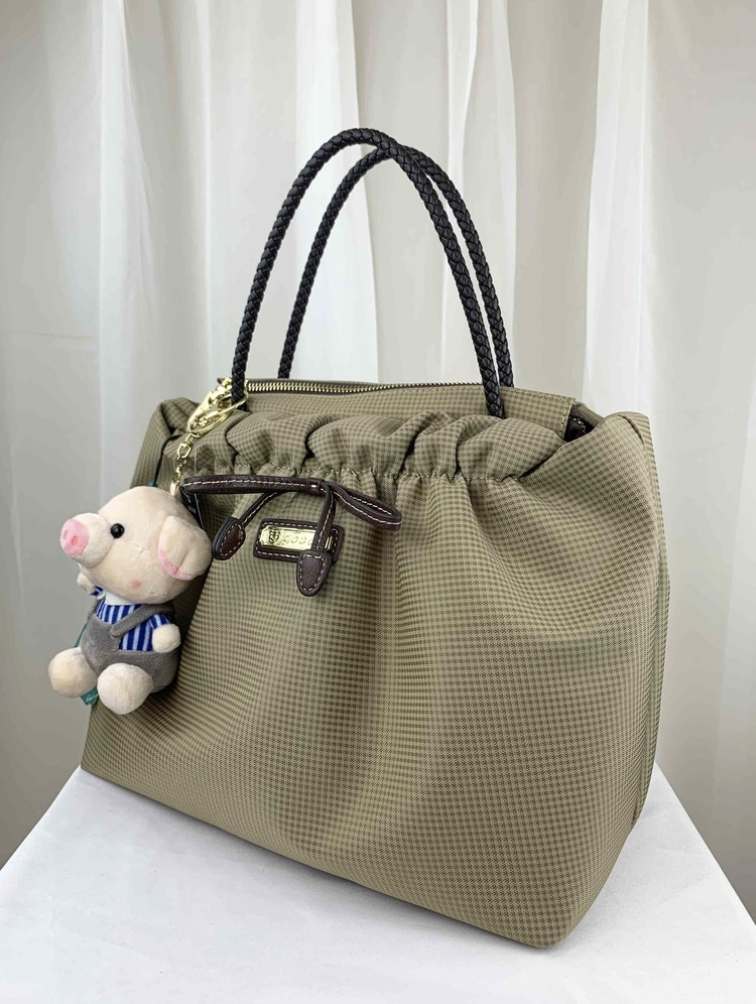 GOODS 卡其格紋尼龍手提包  #2113