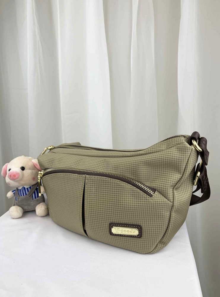 GOODS 卡其格紋尼龍側背包  #2542