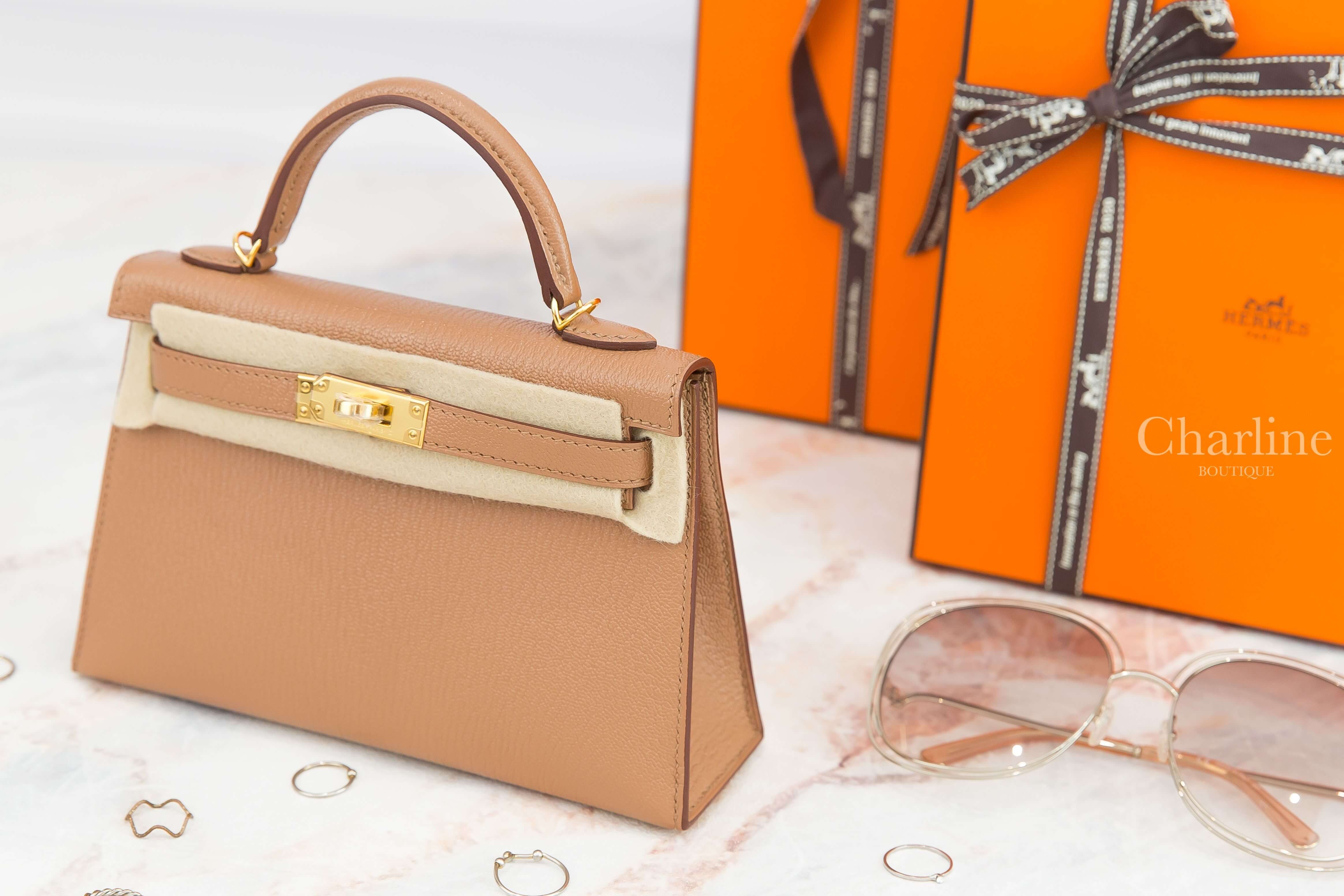 Hermès Mini Kelly II 2J Quebracho Chevre Mysore Z刻雀木色金釦迷你凱莉包-Charline Boutique 精品代購