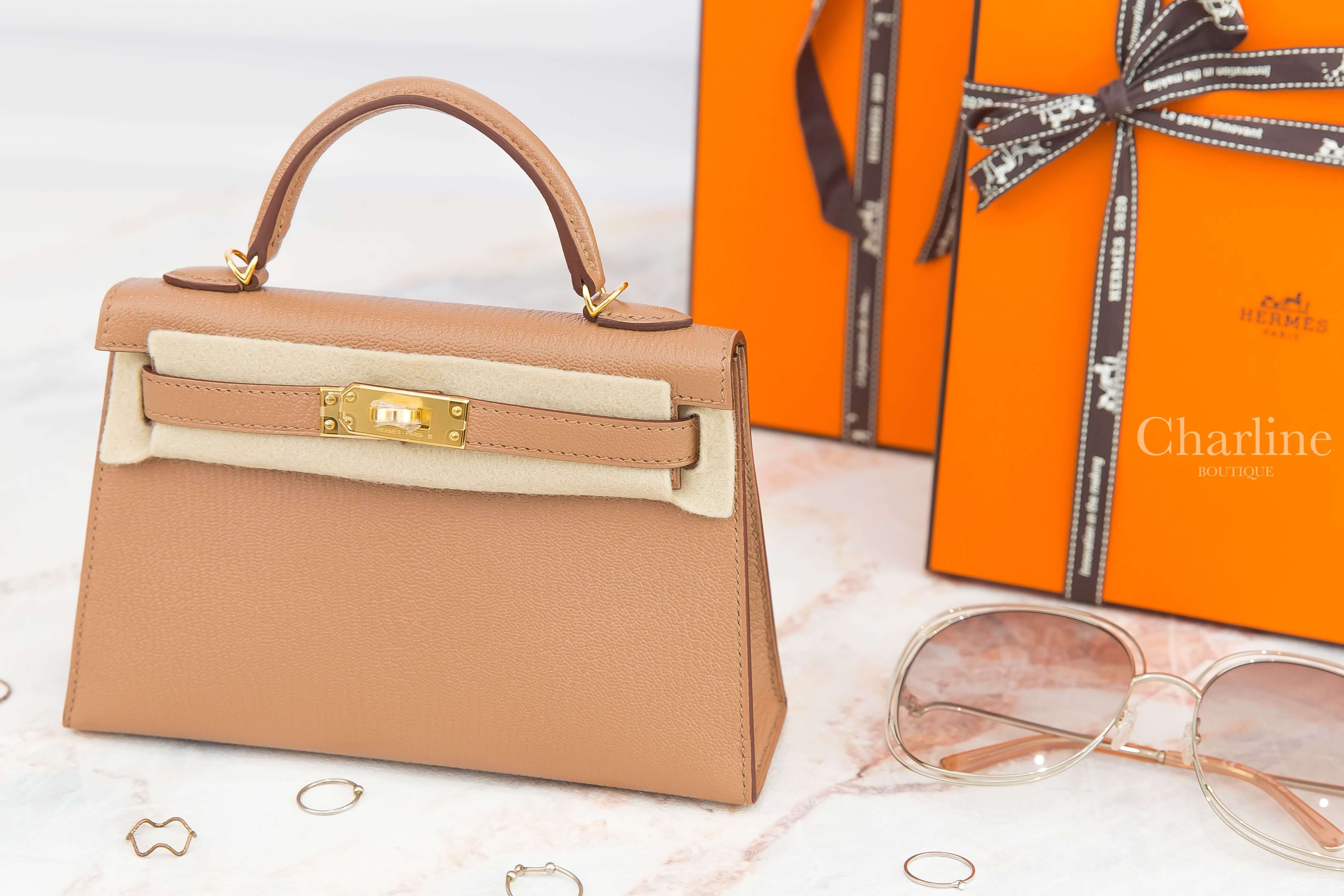 Hermès Mini Kelly II 2J Quebracho Chevre Mysore Z刻雀木色金釦迷你凱莉包-Charline Boutique 精品代購