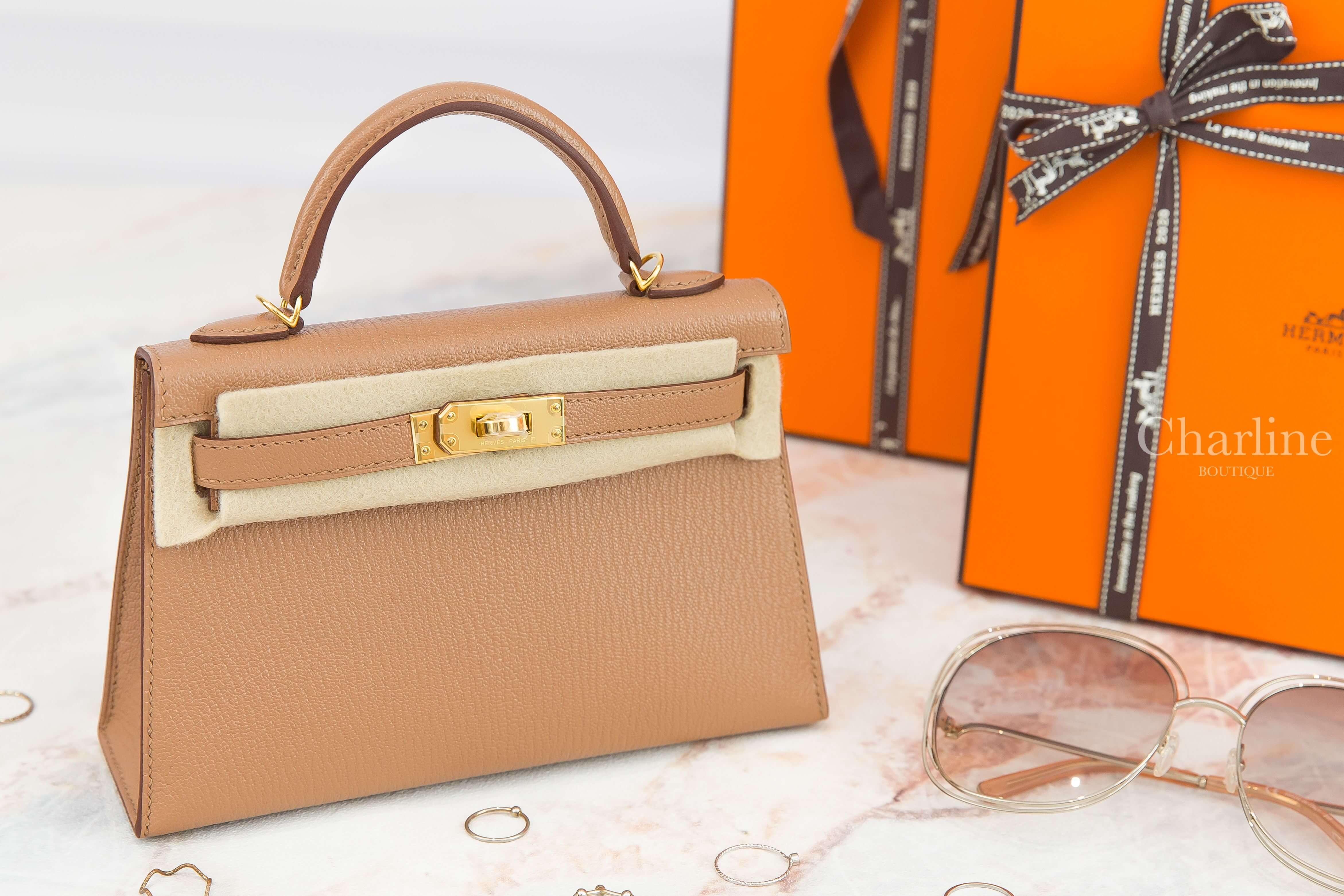 Hermès Mini Kelly II 2J Quebracho Chevre Mysore Z刻雀木色金釦迷你凱莉包-Charline Boutique 精品代購