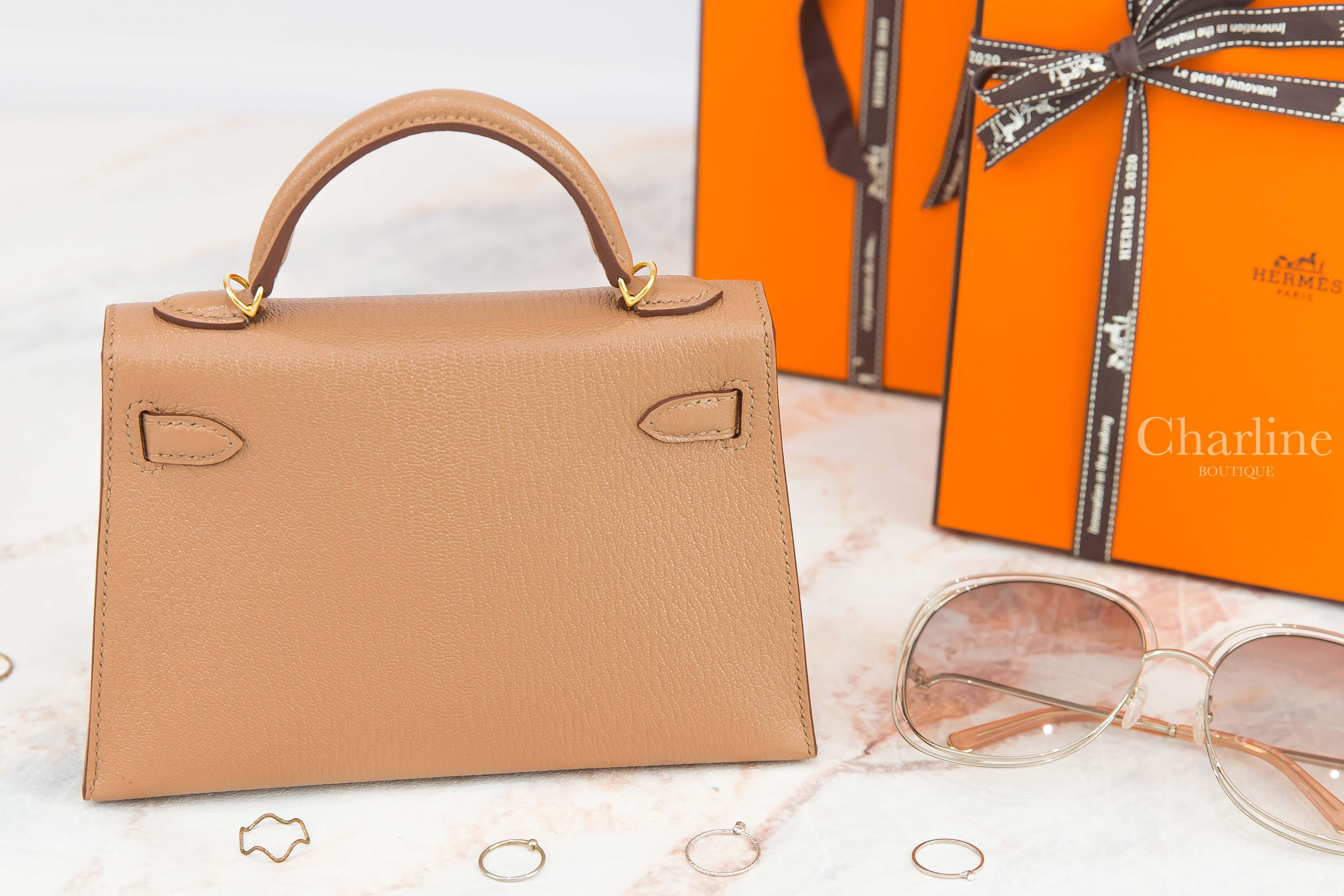 Hermès Mini Kelly II 2J Quebracho Chevre Mysore Z刻雀木色金釦迷你凱莉包-Charline Boutique 精品代購