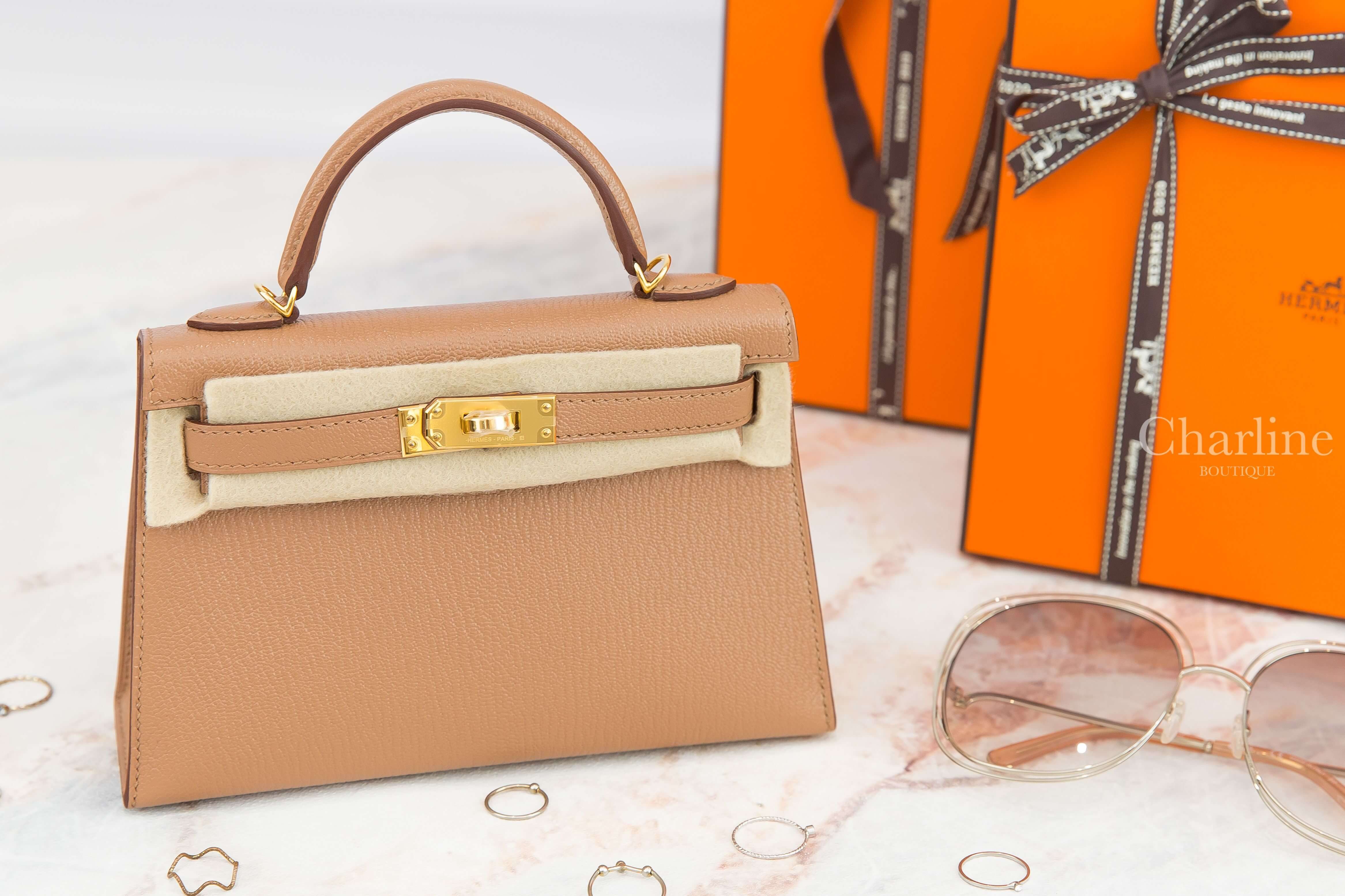 Hermès Mini Kelly II 2J Quebracho Chevre Mysore Z刻雀木色金釦迷你凱莉包-Charline Boutique 精品代購