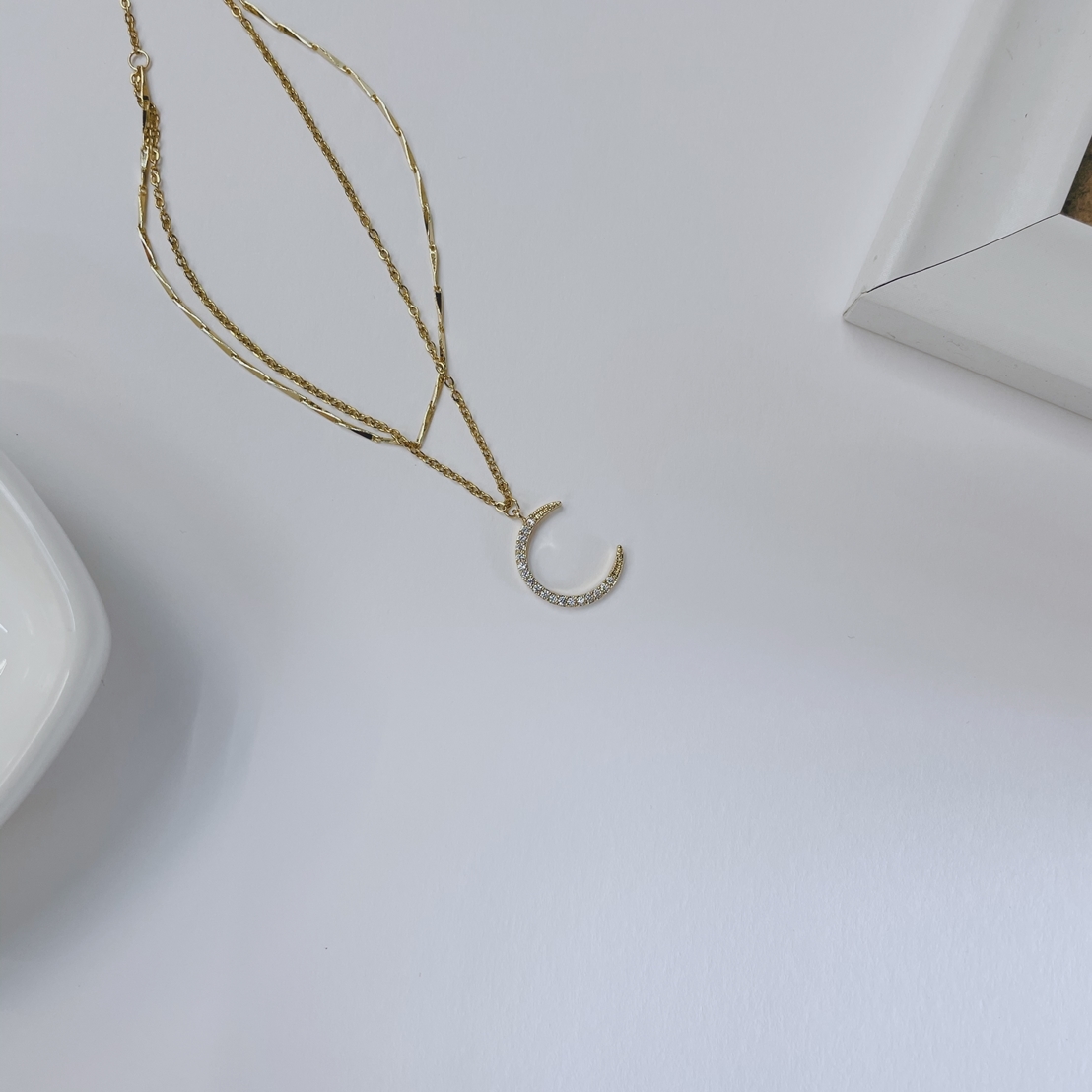 #現貨 (ACCP503) Golden Series 滿鑽弦月雙層鎖骨鍊