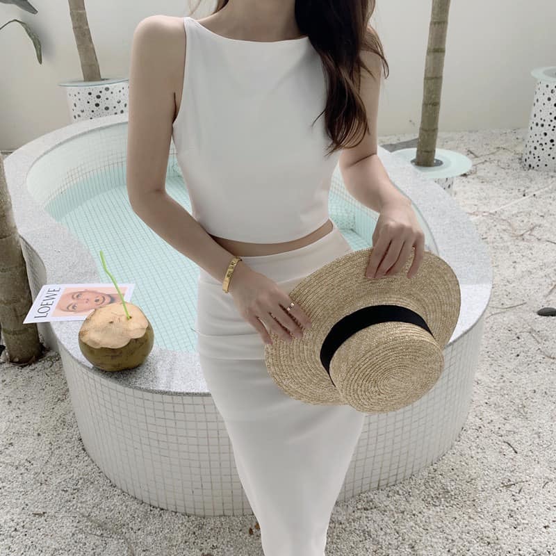 簡約上衣+鉛筆裙(套裝)(黑/白)