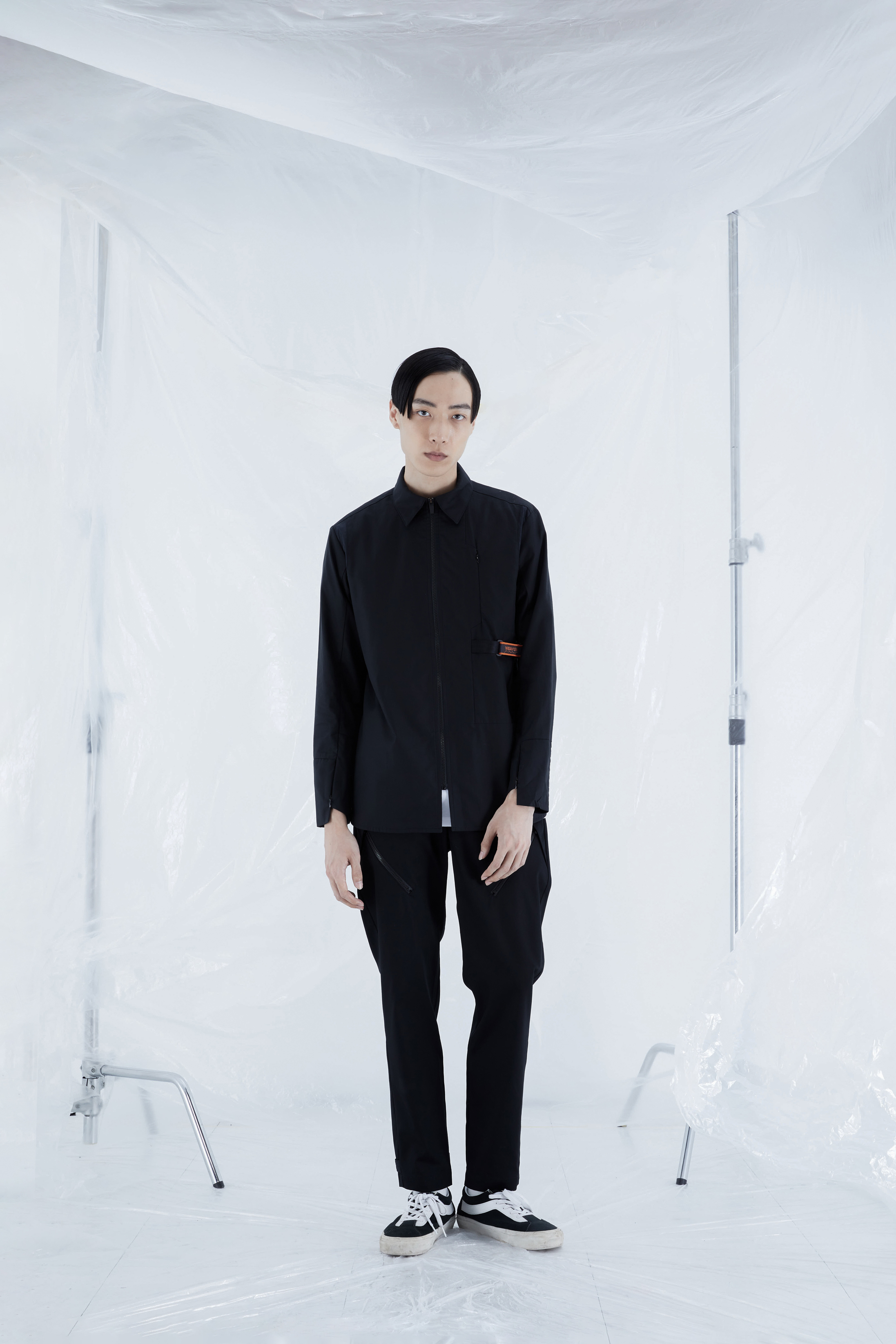 前擋片長褲 - 黑