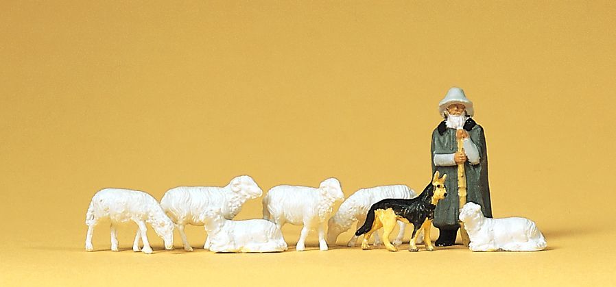 Preiser 14160 HO scale, Shepherd with dog and sheep