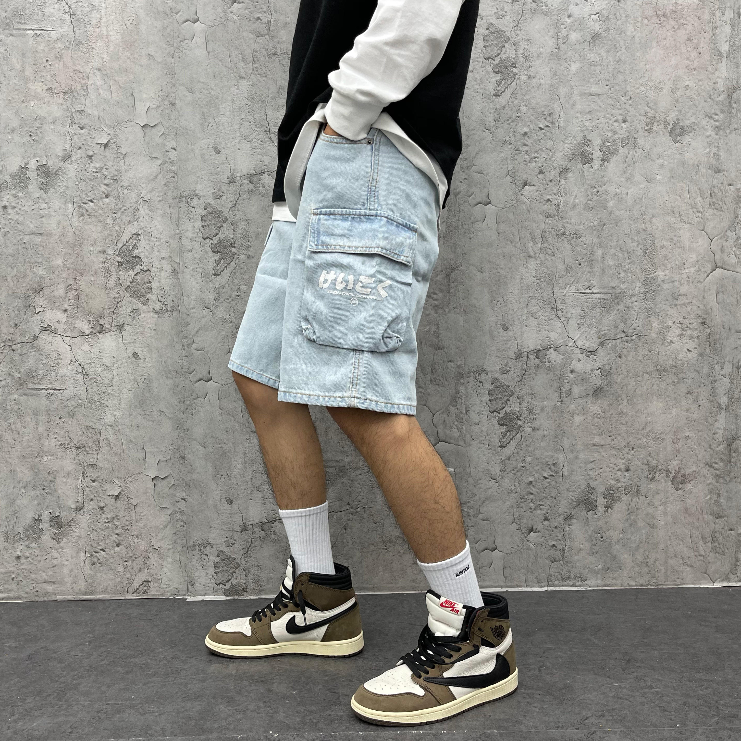 XCTRL 大收納口袋牛仔短褲-藍