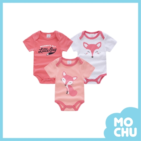 粉粉狐狸包屁衣三件組