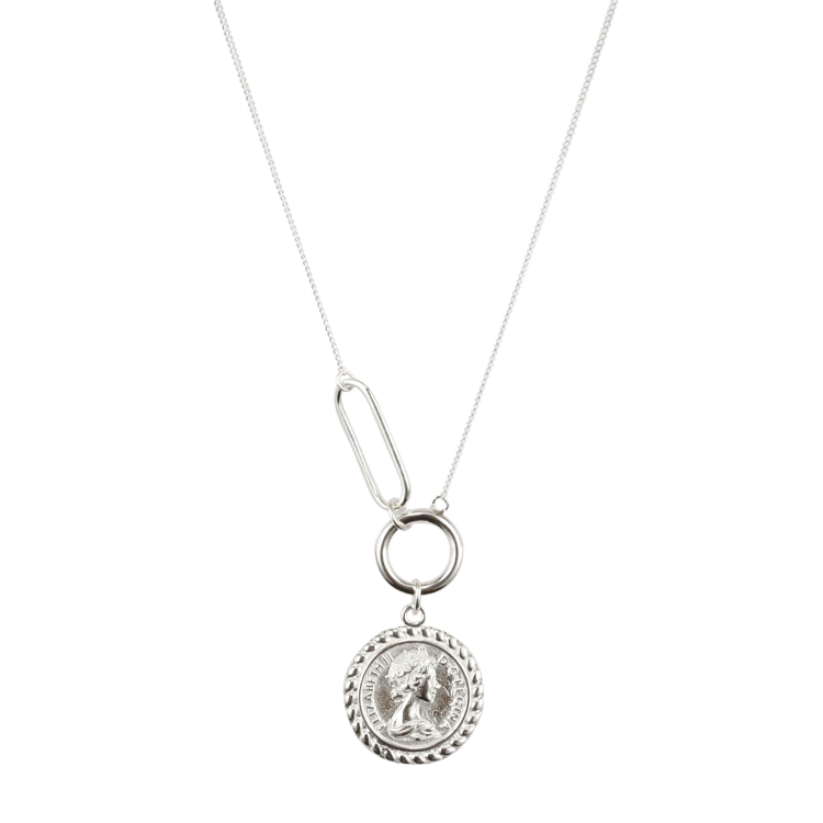純銀項鍊，女士項鍊 伊麗莎白Queen Elizabeth II人像硬幣（1874）