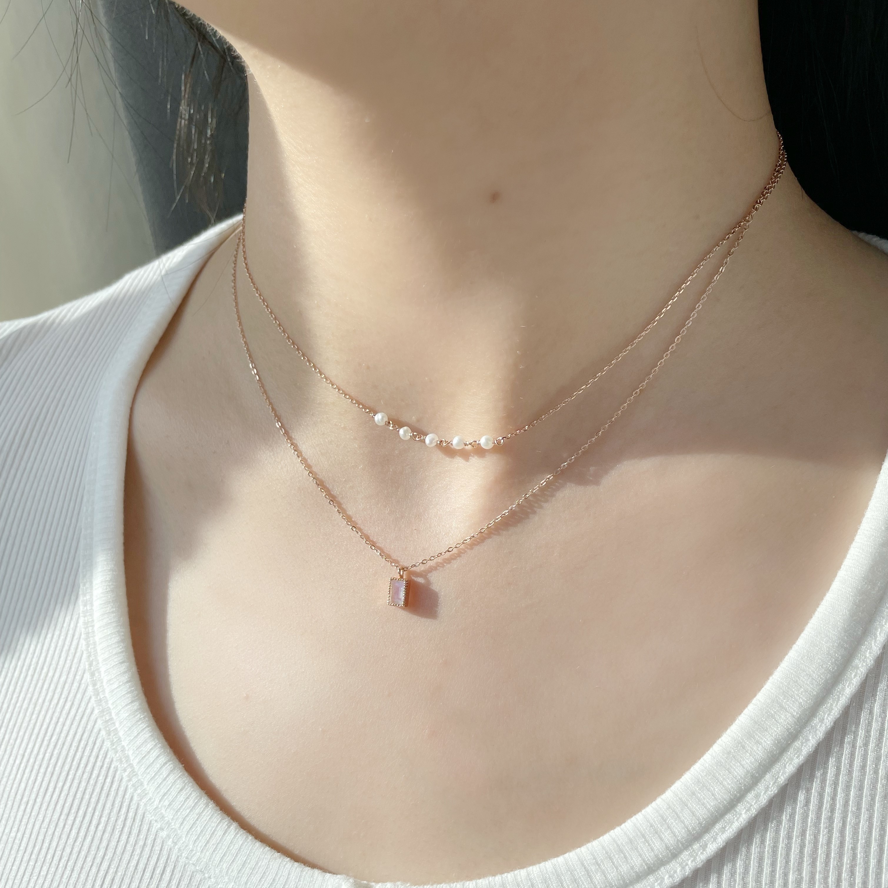 蛋糕長方月光石項鍊