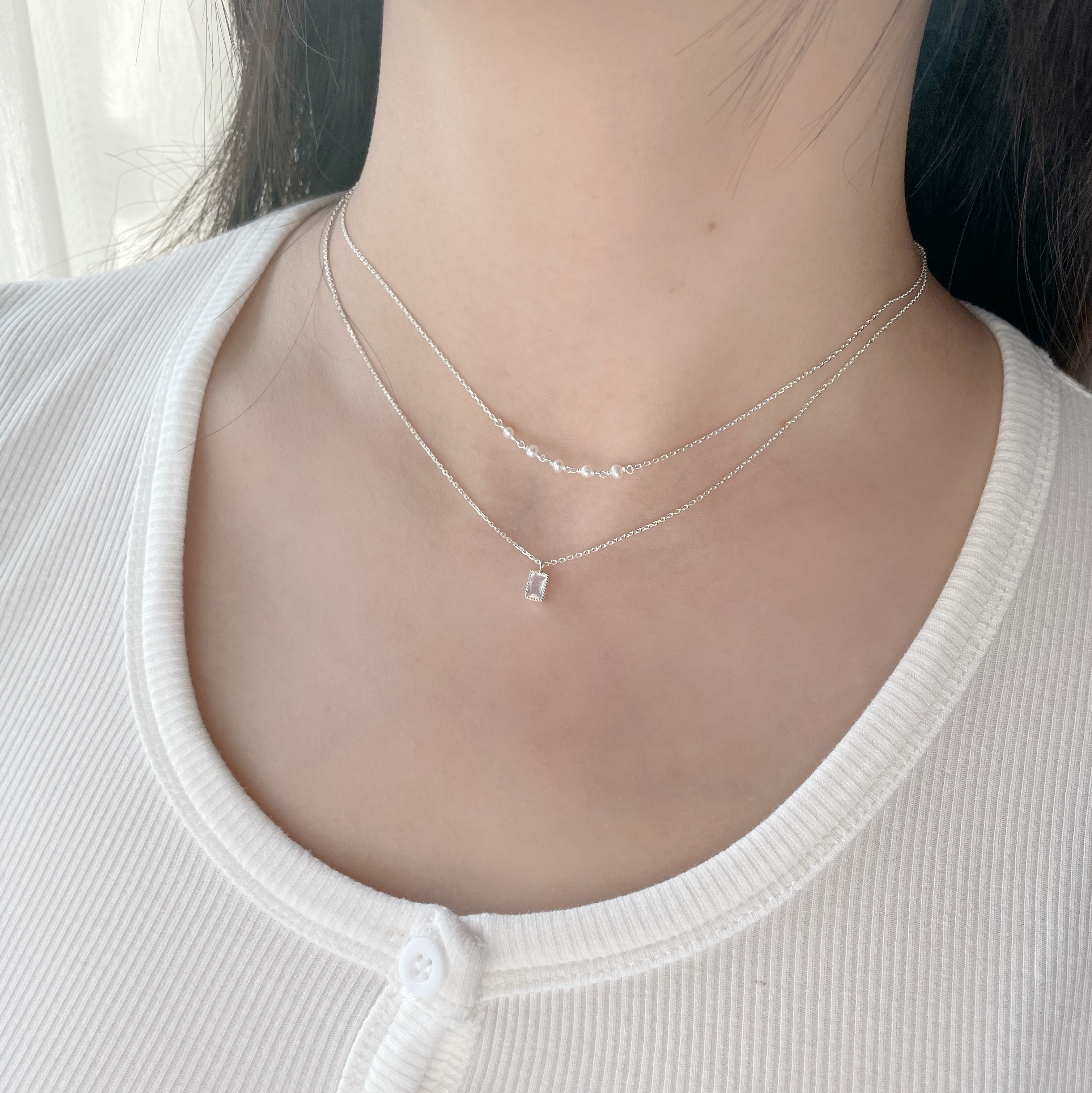 蛋糕長方月光石項鍊