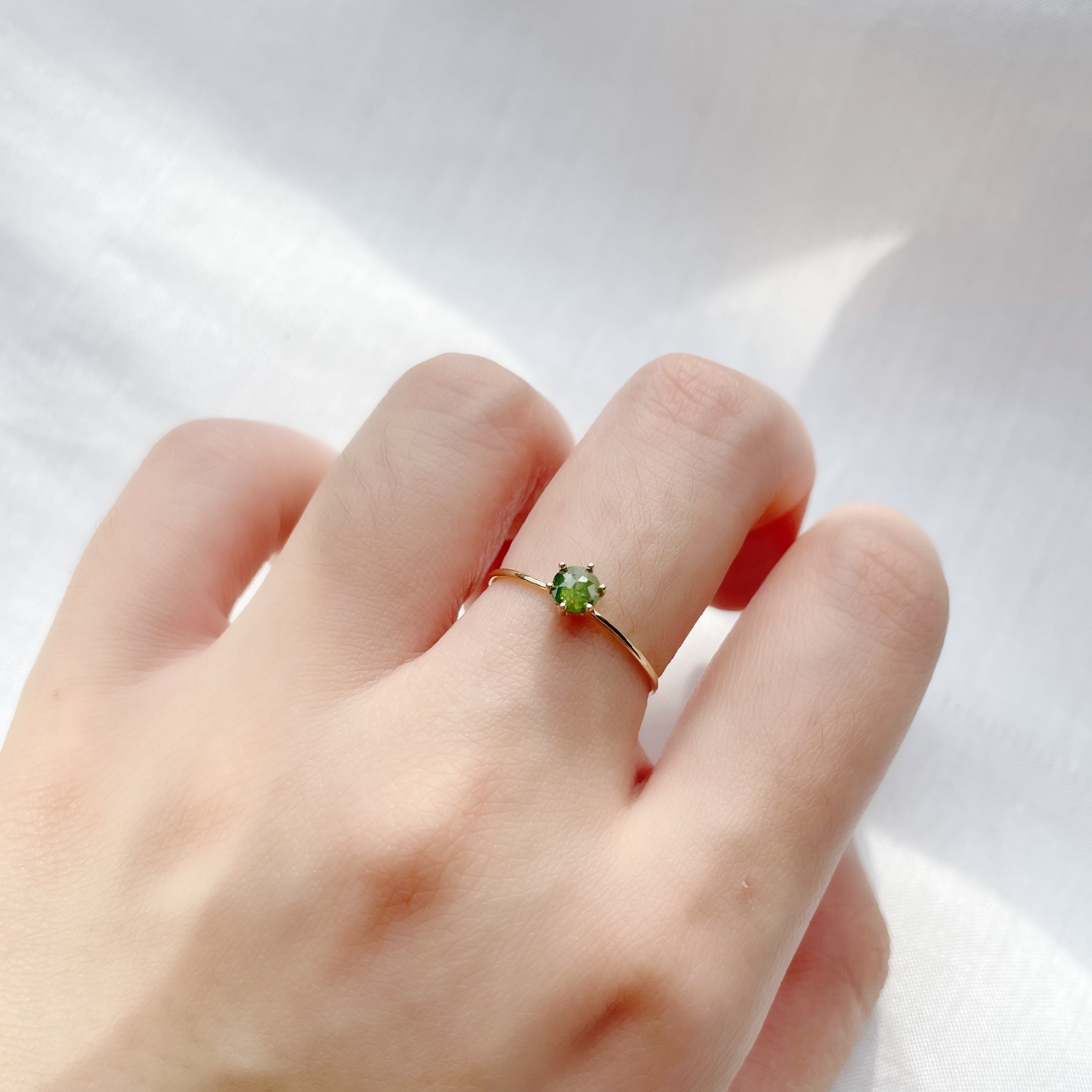 14K光滑六爪4mm綠鑽原礦戒指