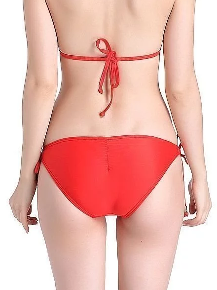 紅色雙帶半抓皺綁帶比基尼褲《褲子》