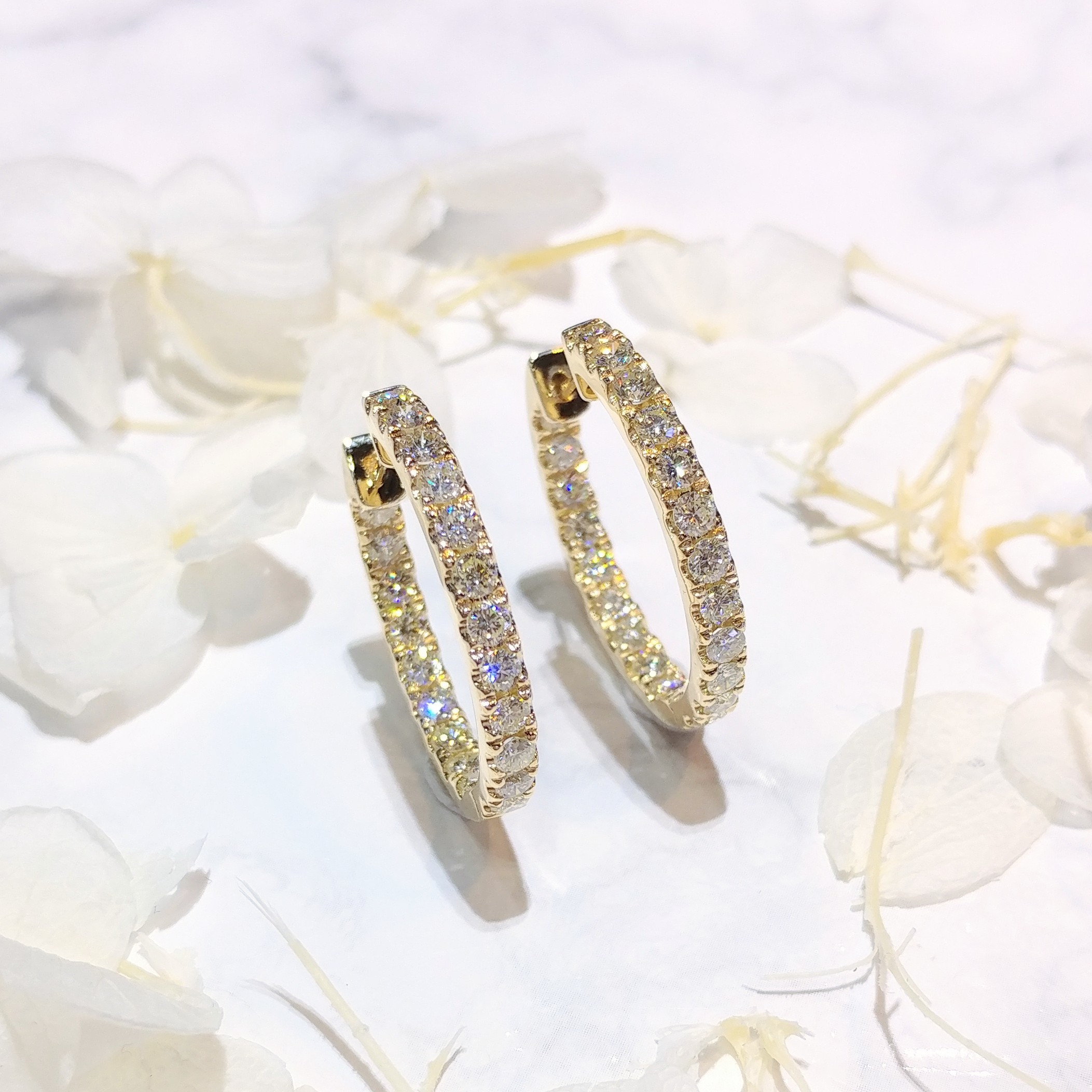 全新18K黃金1卡60份鑽石圈耳環