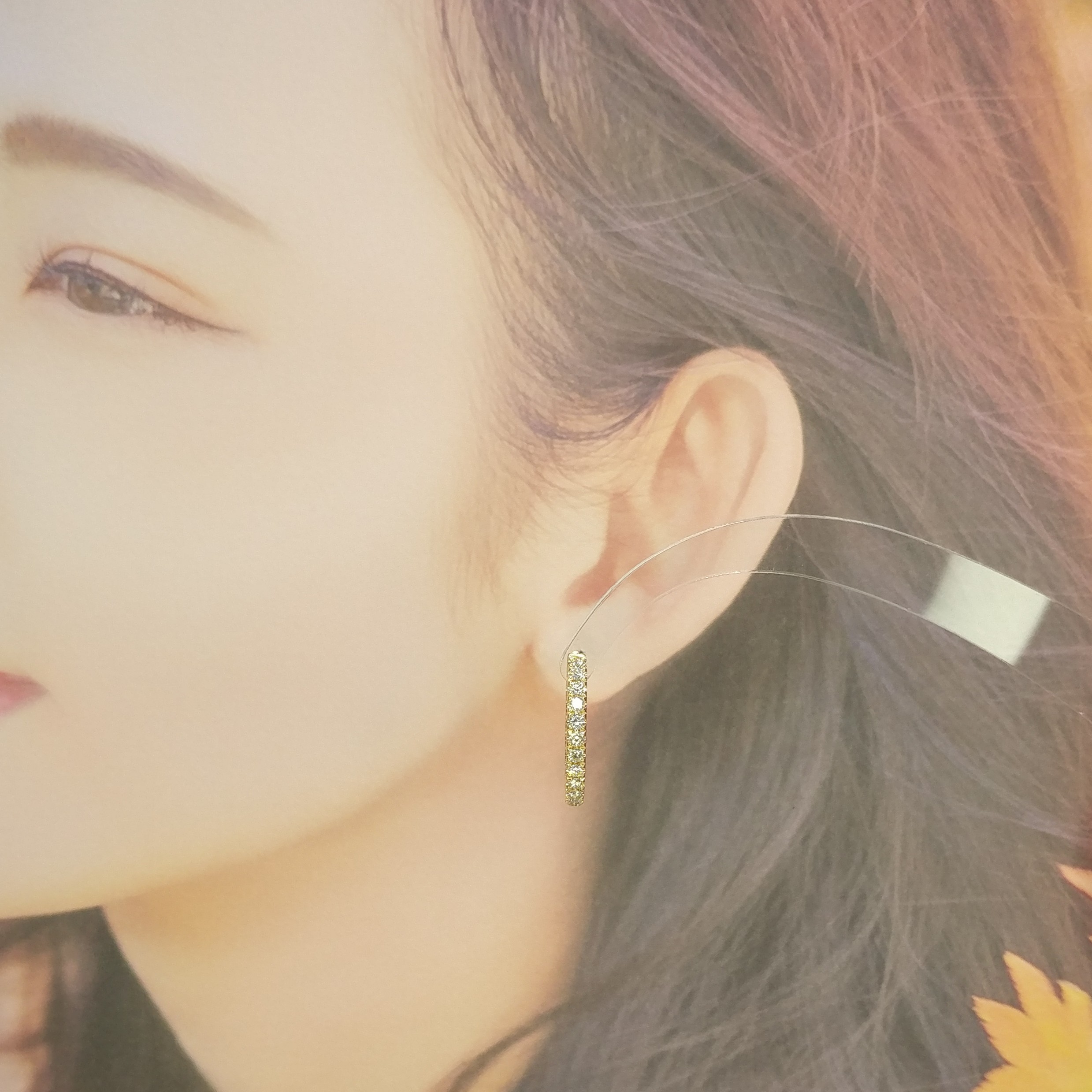 全新18K黃金1卡60份鑽石圈耳環