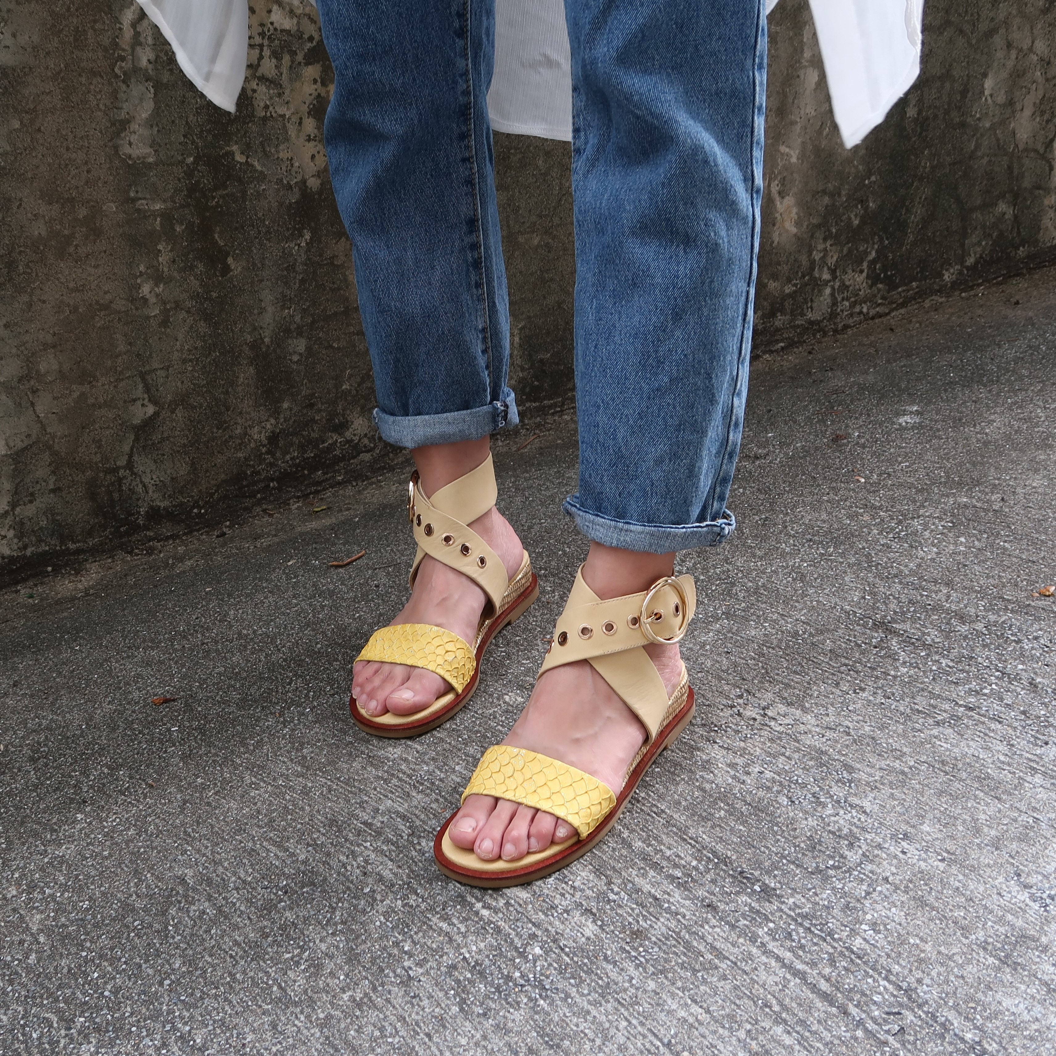 【微醺六月】真皮綿羊皮繞帶坡跟魔鬼氈個性涼鞋