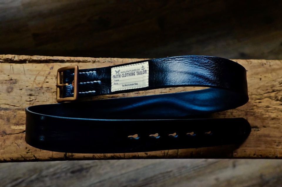 『Faith』S.F.K 立體水波紋植鞣革黑色皮帶  (XS-XXL) /belt 須事先詢問現貨數量