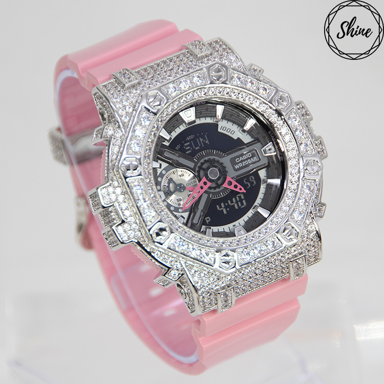 銀色 Mini-G 改裝手錶 GMA-S110MP-4A2 - 八角雙圈