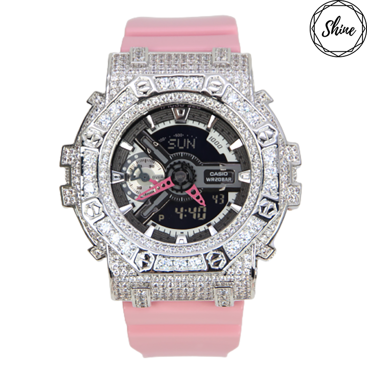 銀色 Mini-G 改裝手錶 GMA-S110MP-4A2 - 八角雙圈