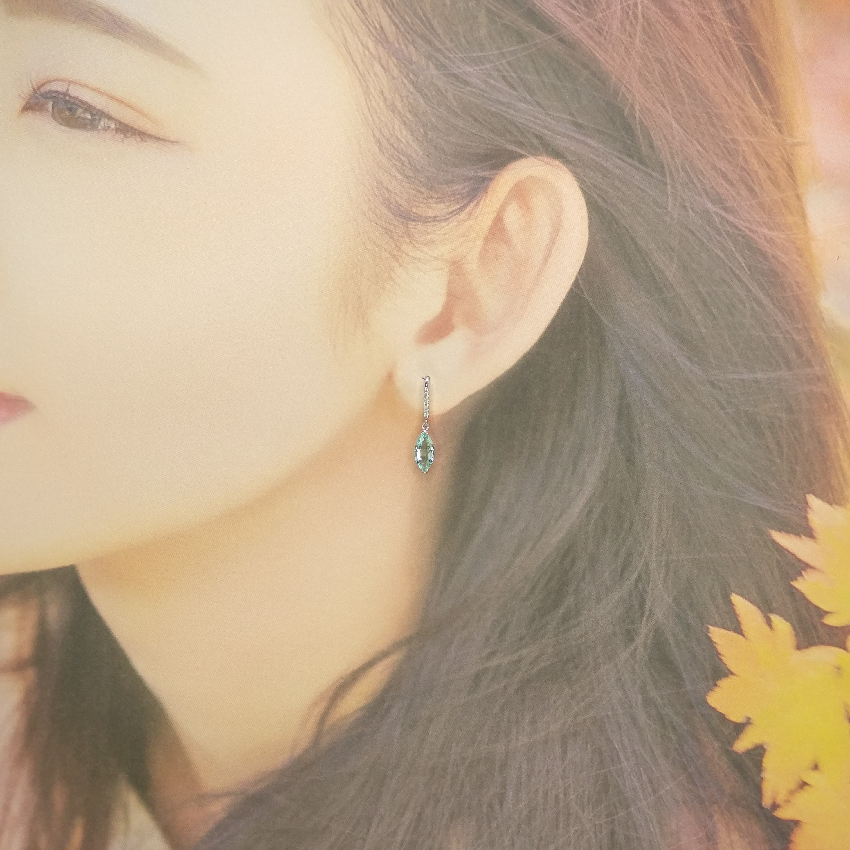 18K White Gold 1.27ct Paraiba and Diamond Drop Earrings