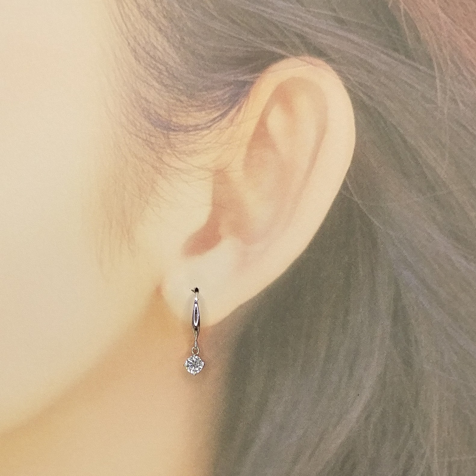 全新18K白金【主石52份鑽石】吊耳環